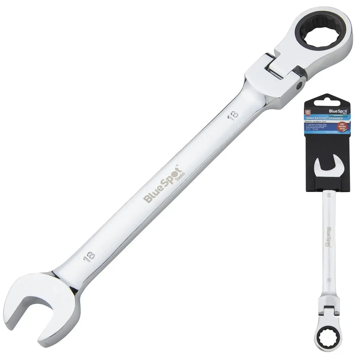Bluespot Ratchet Combination Spanner Flexible Head Chrome Vanadium 18Mm 1