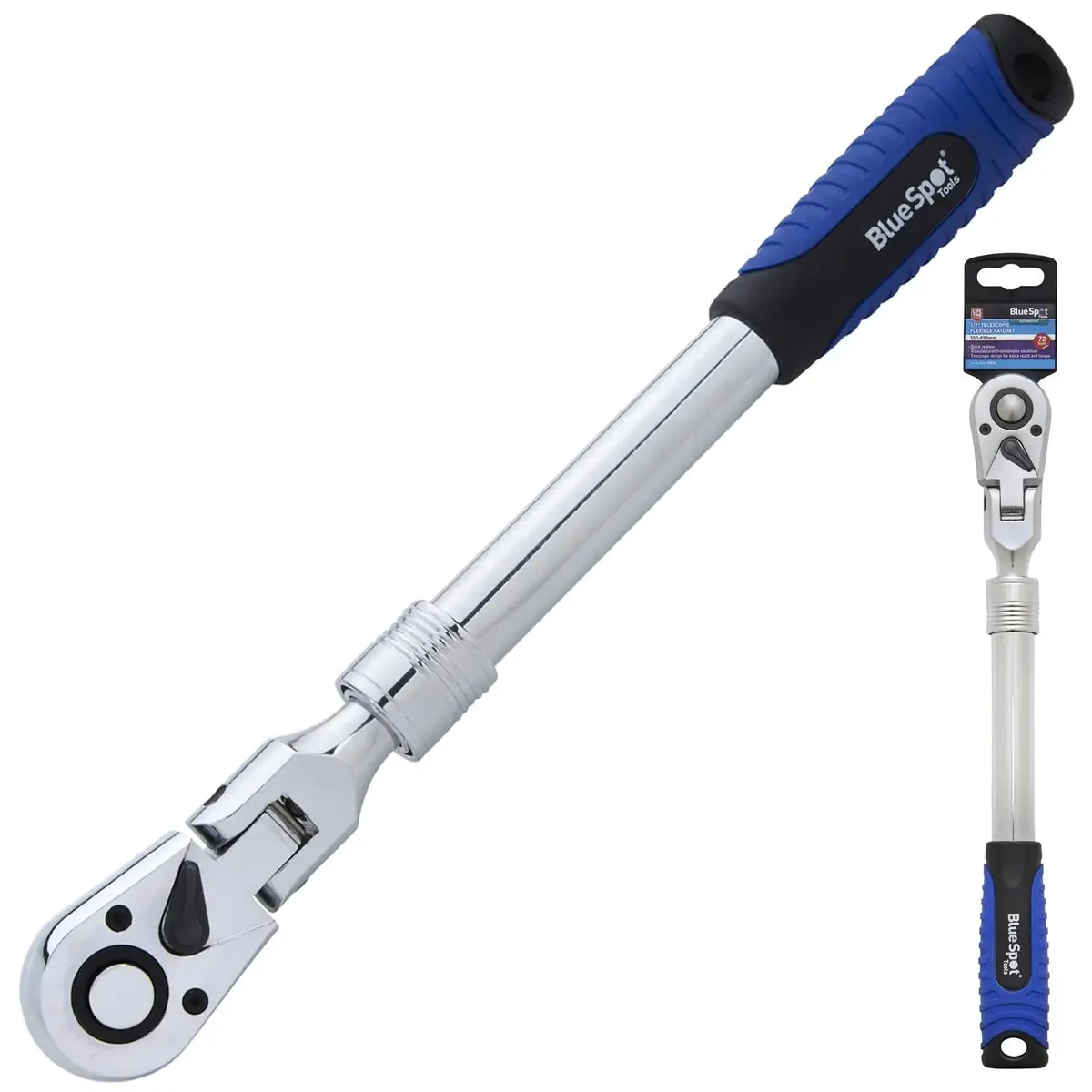 Bluespot Ratchet Handle Socket Wrench Telescopic Flexi Head 1/2" Drive 350-490Mm 72 Tooth 1