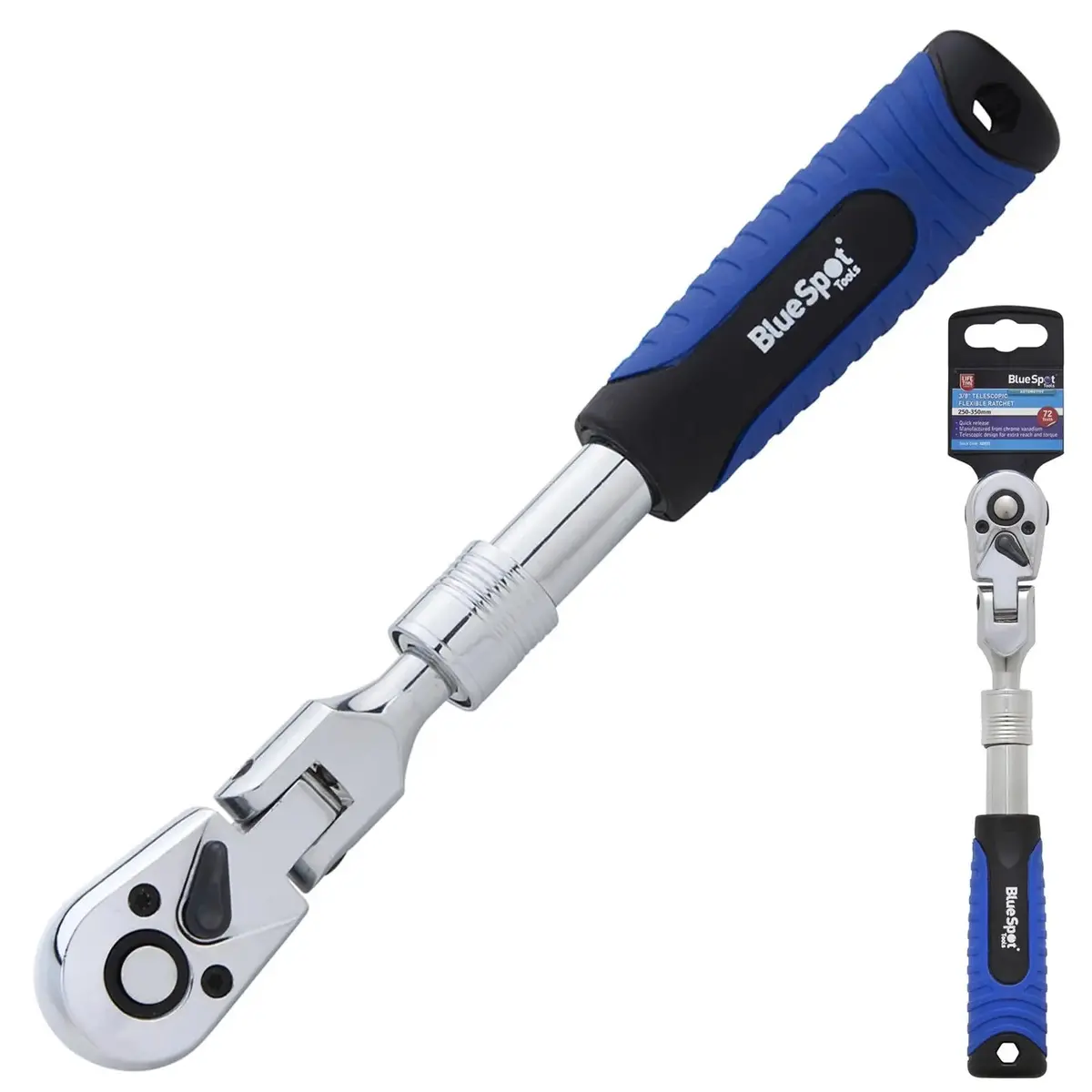 Bluespot Ratchet Handle Socket Wrench Telescopic Flexi Head 3/8" Drive 250-350Mm 72 Tooth 1