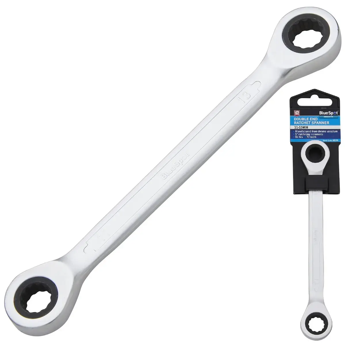 Bluespot Ratchet Ring Spanner Double End 11Mm X 13Mm 72 Tooth 1