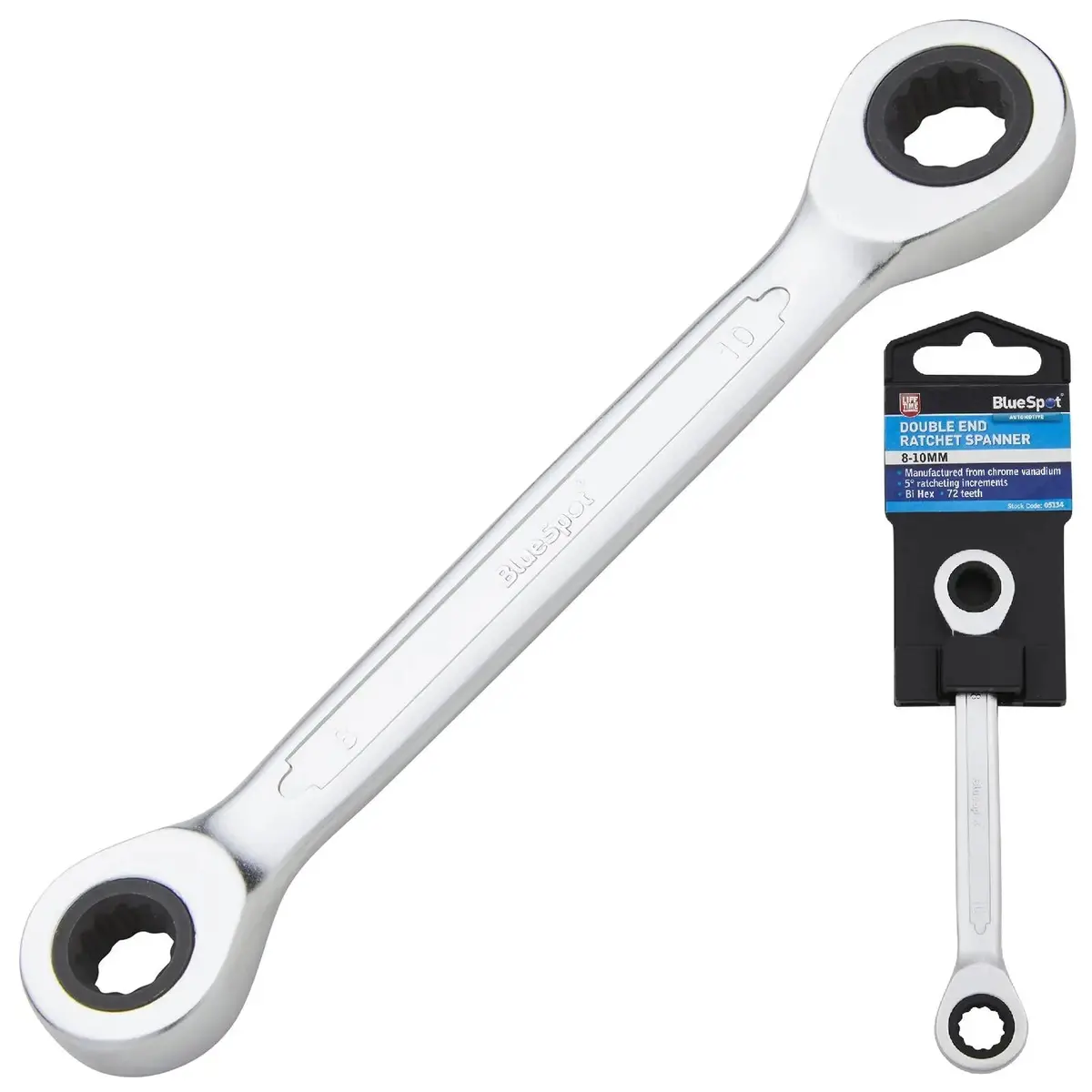 Bluespot Ratchet Ring Spanner Double End 8Mm X 10Mm 72 Tooth 1