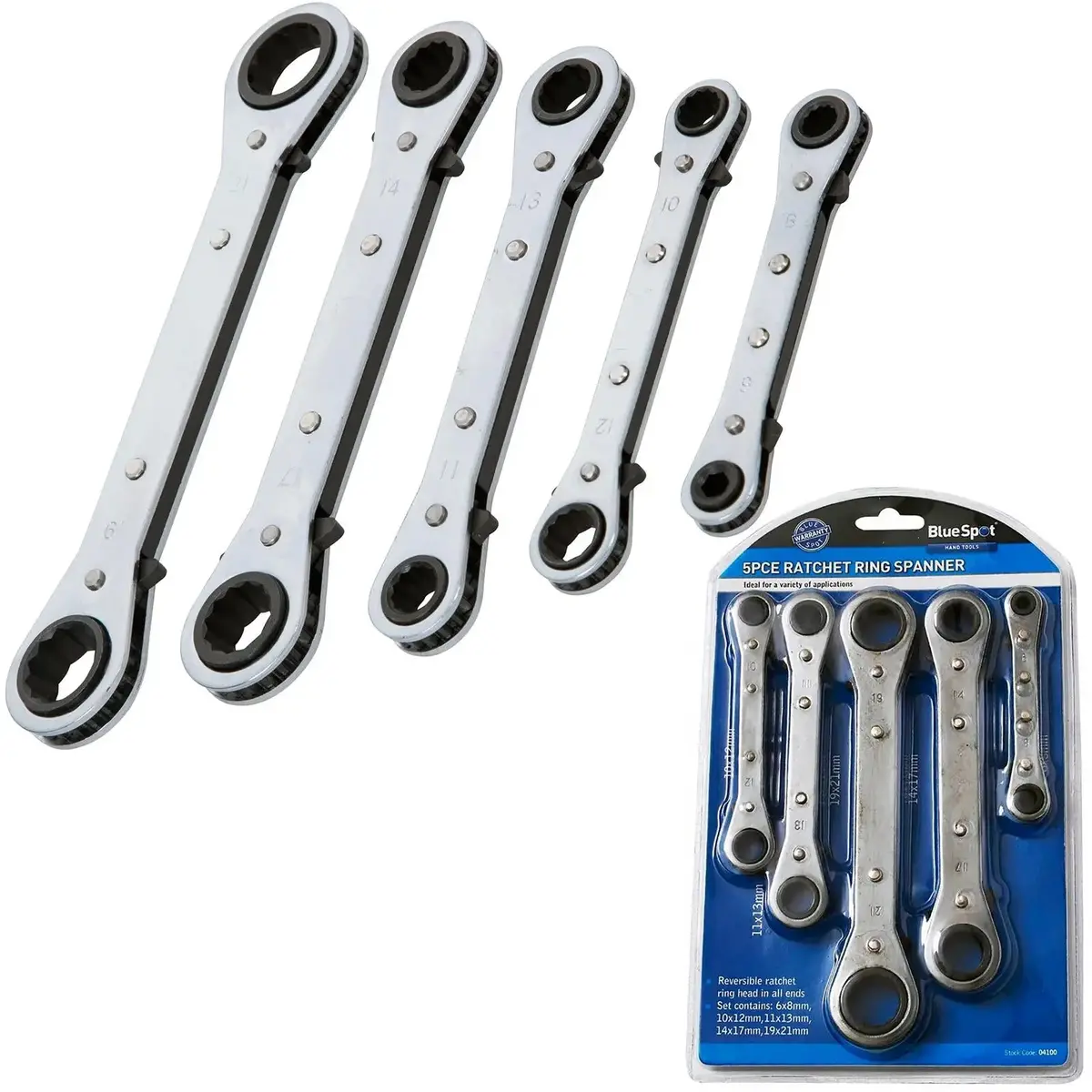 Bluespot Ratchet Ring Spanners Reversible Double Ended Wrench 6-21Mm 5Pc 1