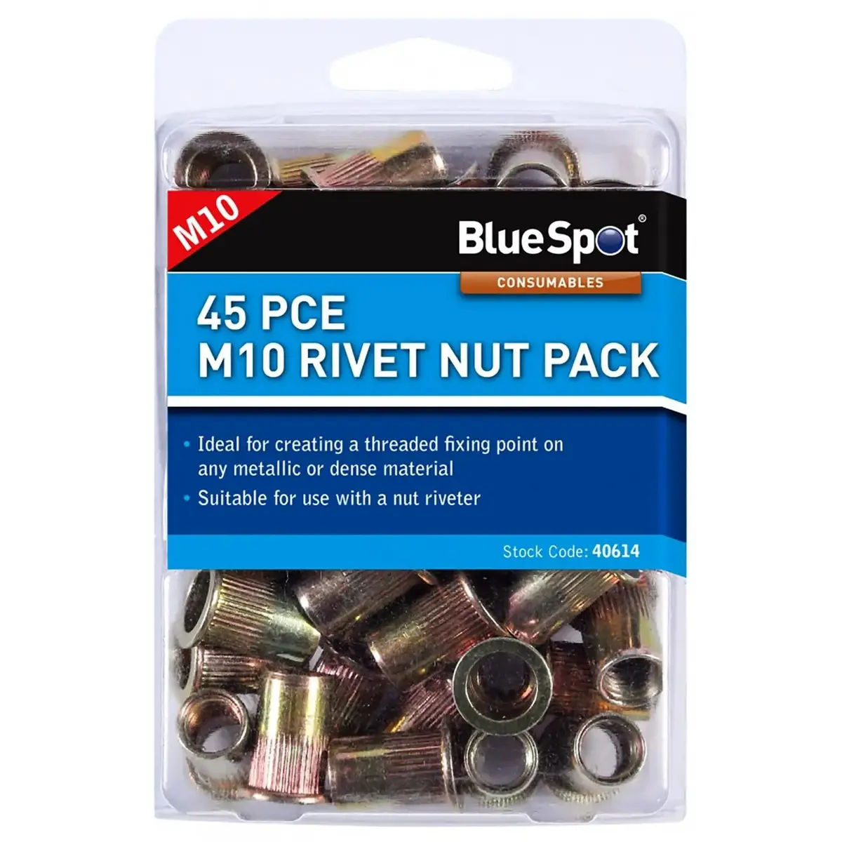 Bluespot Rivet Nut Inserts Carbon Steel M6-M12 Individual Packs 1