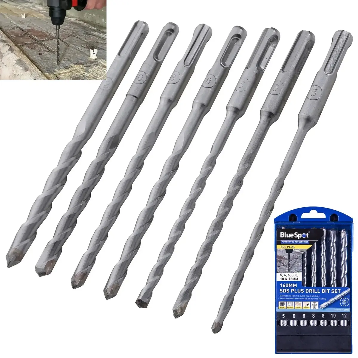 Bluespot Sds Plus Drill Bit Set 7 Piece 5-12Mm 160Mm 1