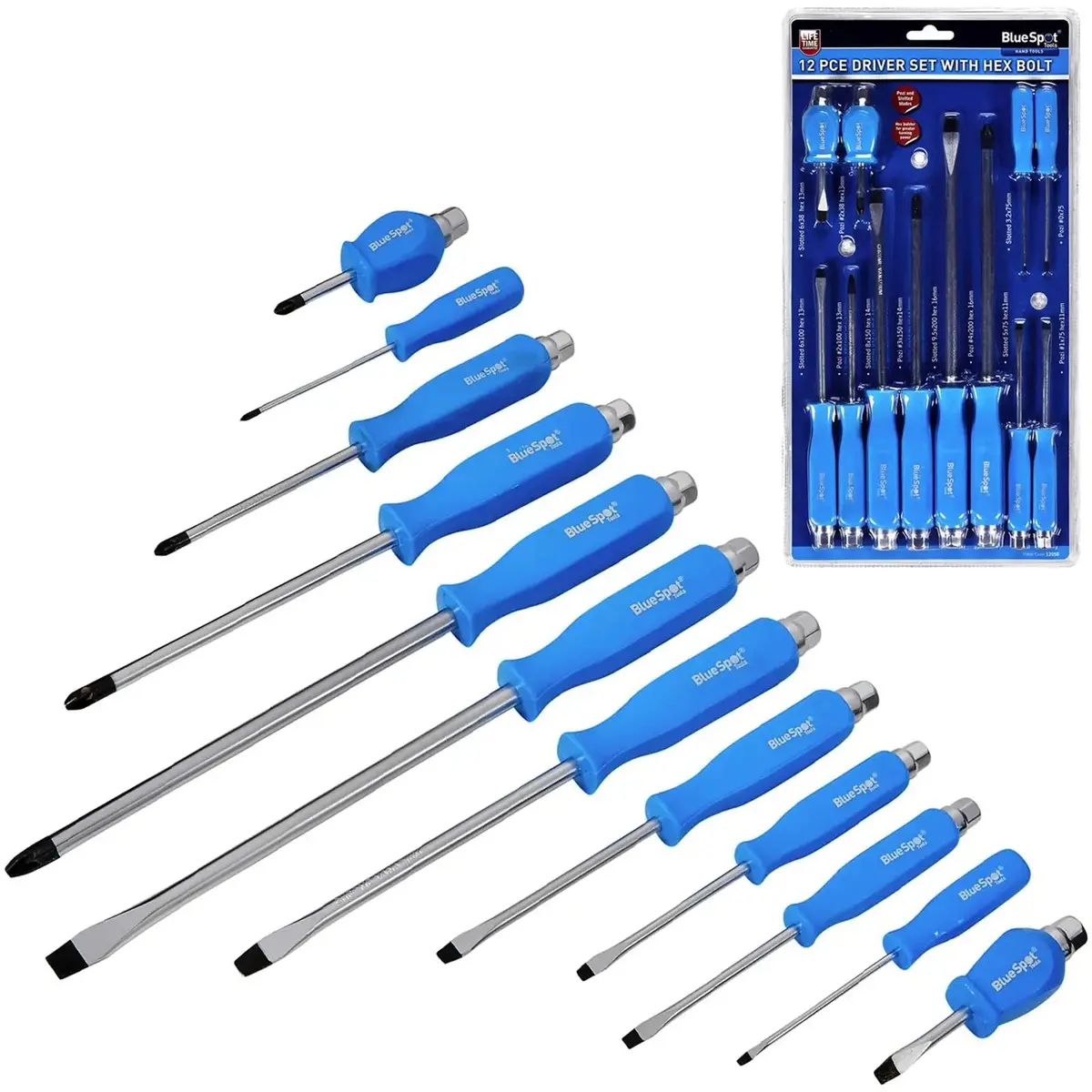Bluespot Screwdriver Set With Hex Bolster 12 Piece Magnetic Tips 1
