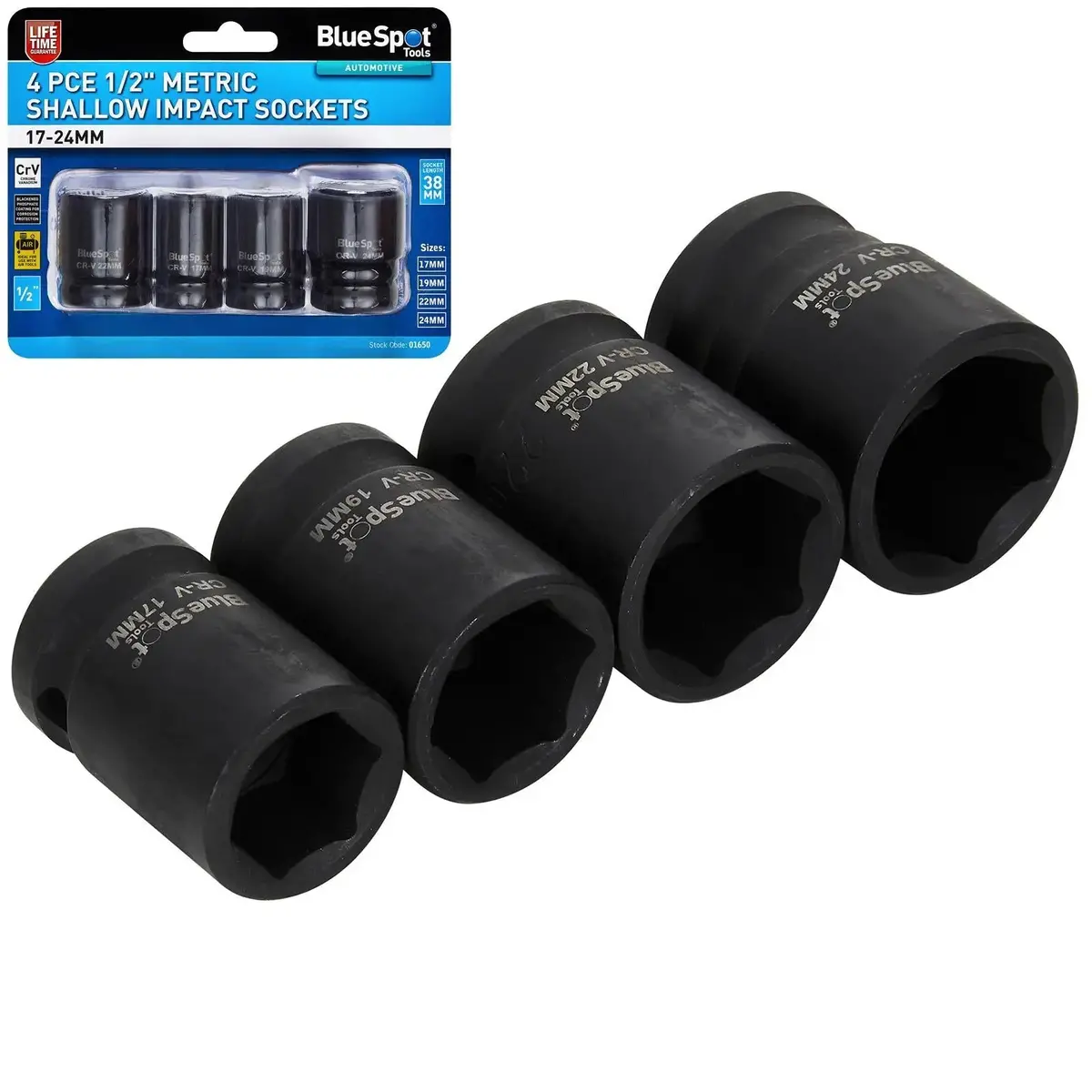 Bluespot Shallow Impact Socket Set 1/2" Drive Metric 17-24Mm 4 Piece 1
