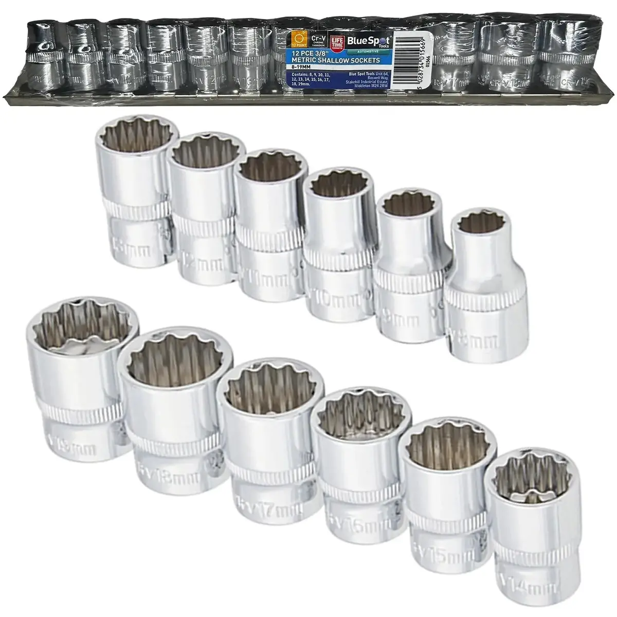 Bluespot Shallow Socket Set In Eva Foam 12 Piece 3/8" Drive Metric 8-19Mm 1