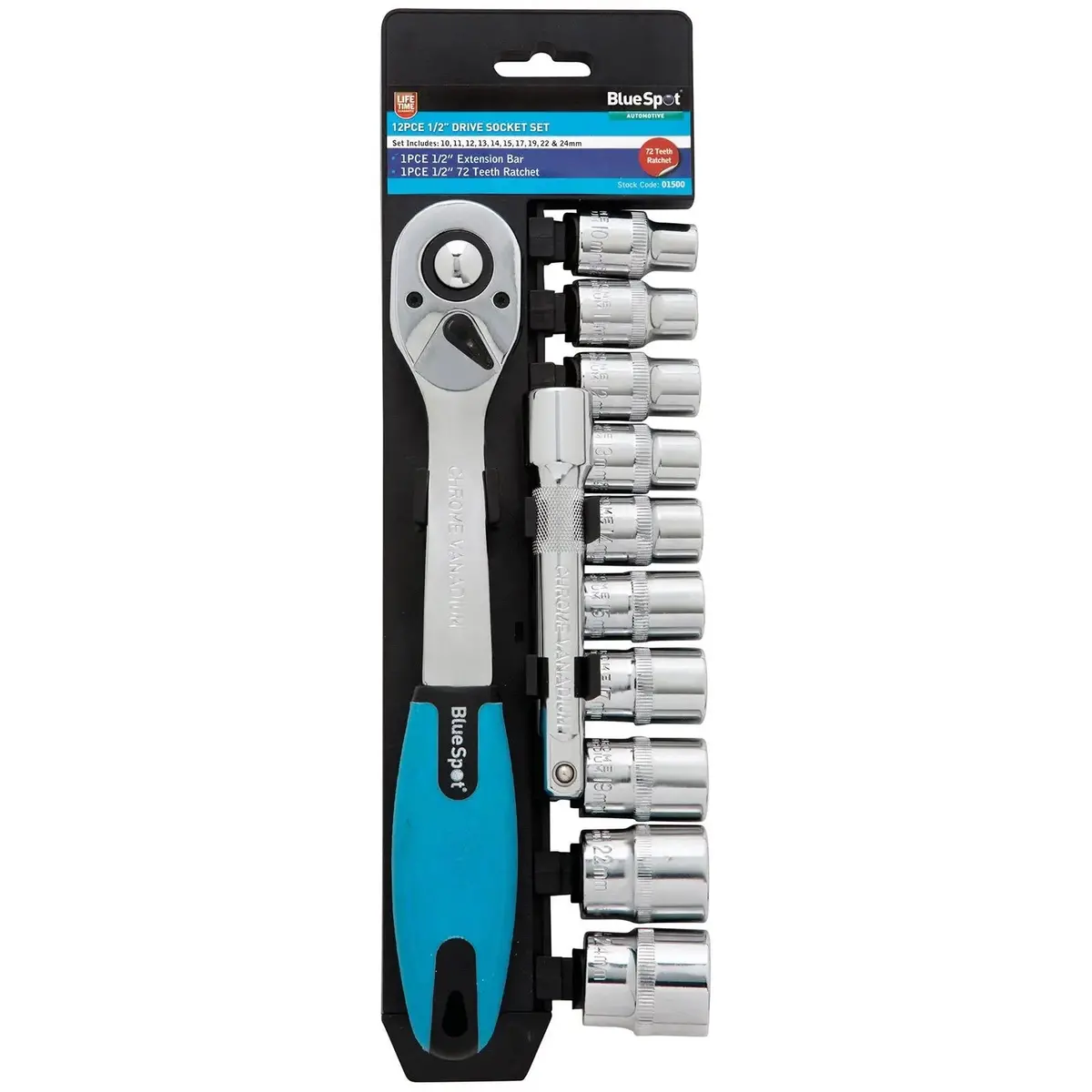 Bluespot Socket Set With Ratchet Handle 1/2" Drive 10-24Mm 12 Piece 1