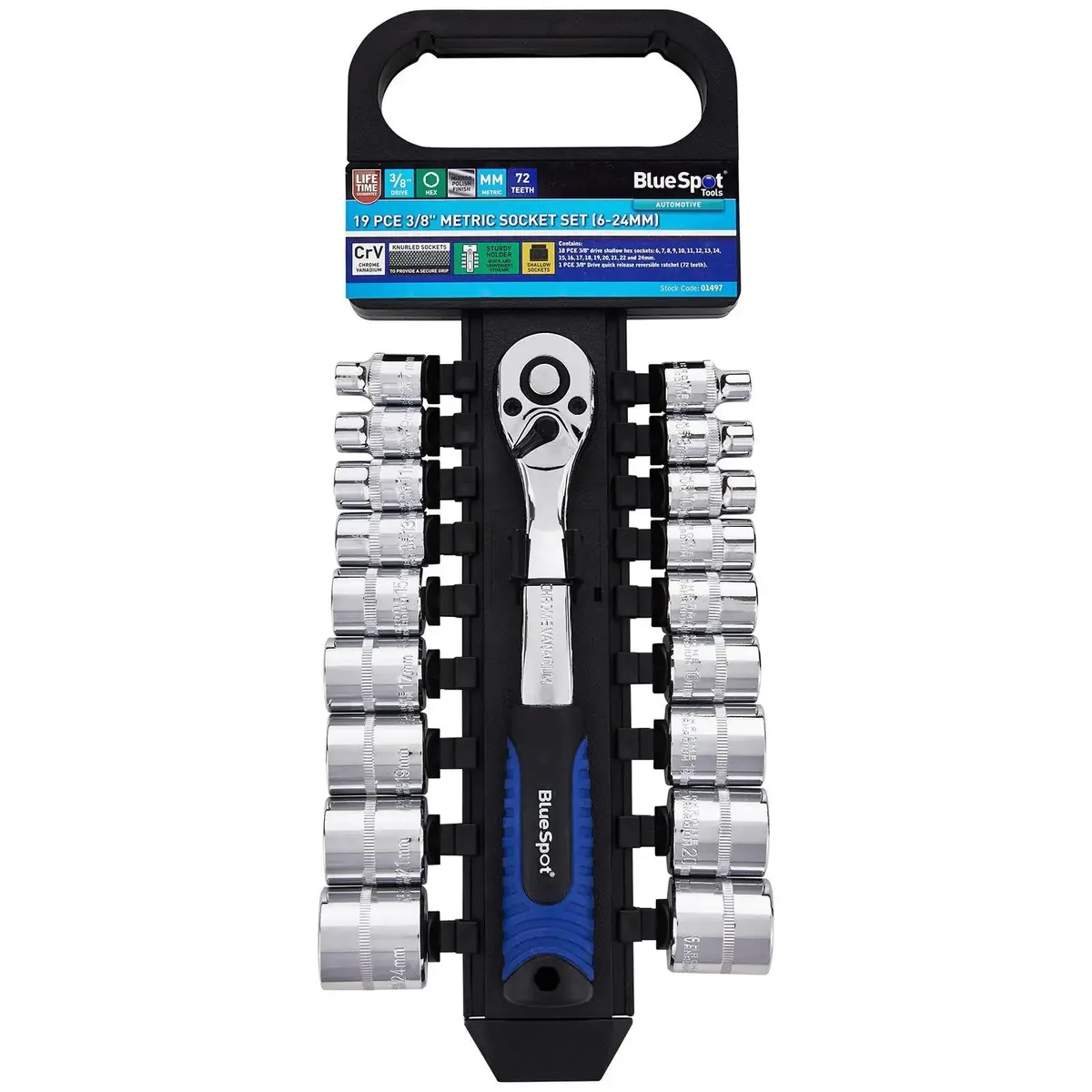 Bluespot Socket Set With Ratchet Handle 3/8" Drive 6-24Mm 19 Piece 1