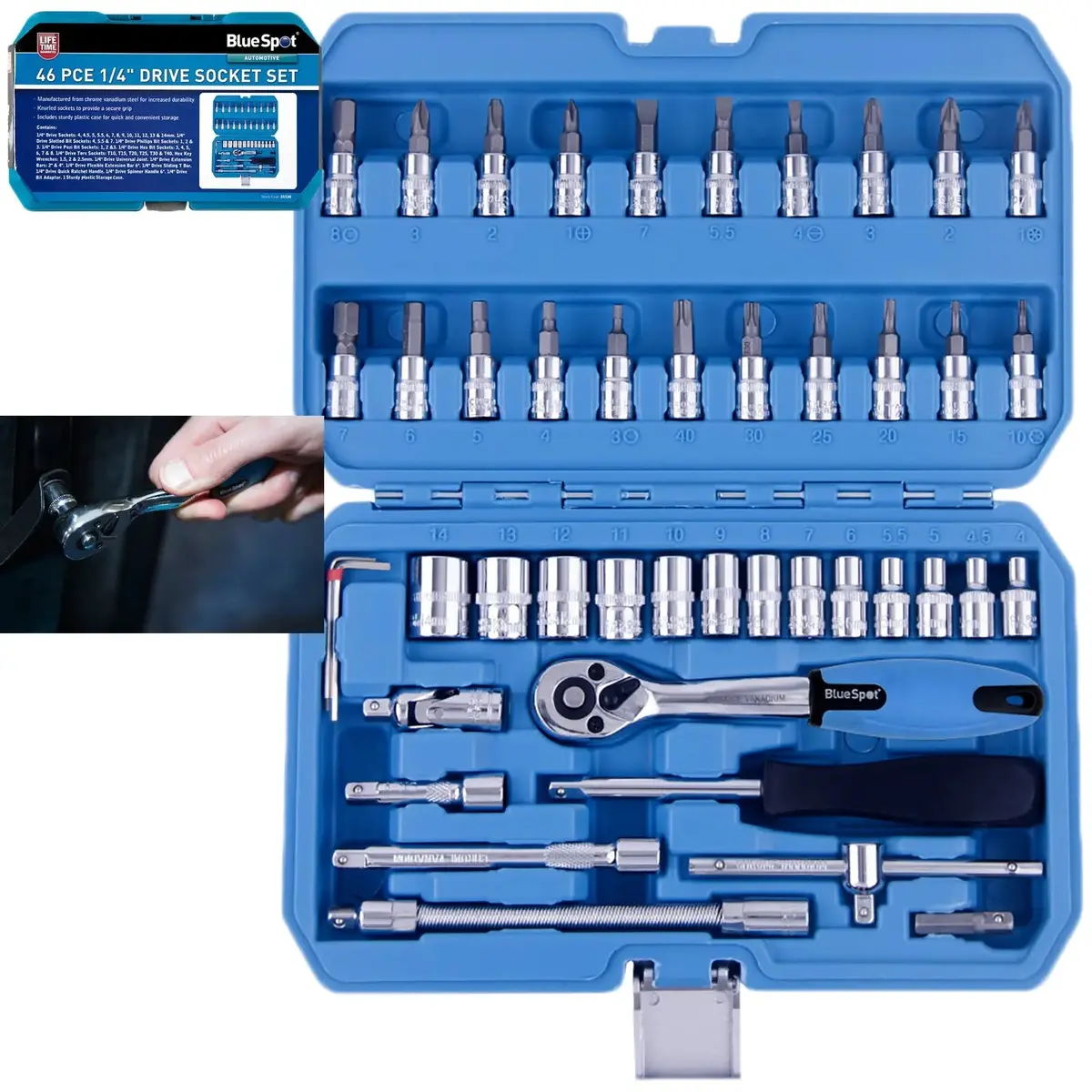 Bluespot Socket And Bit Set 1/4" Drive 46 Piece 1