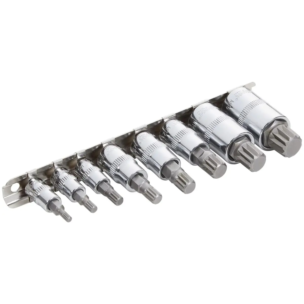 Bluespot Spline Bit Socket Set On Socket Rail 1/4" 3/8" 1/2" Drive M4-M16 8 Piece 1