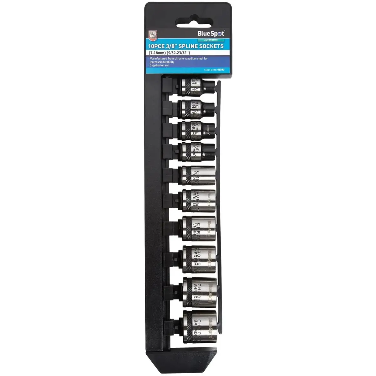 Bluespot Spline Socket Set Metric Imperial 3/8" Drive 7-18Mm 9/32"-23/32" 10 Piece 1
