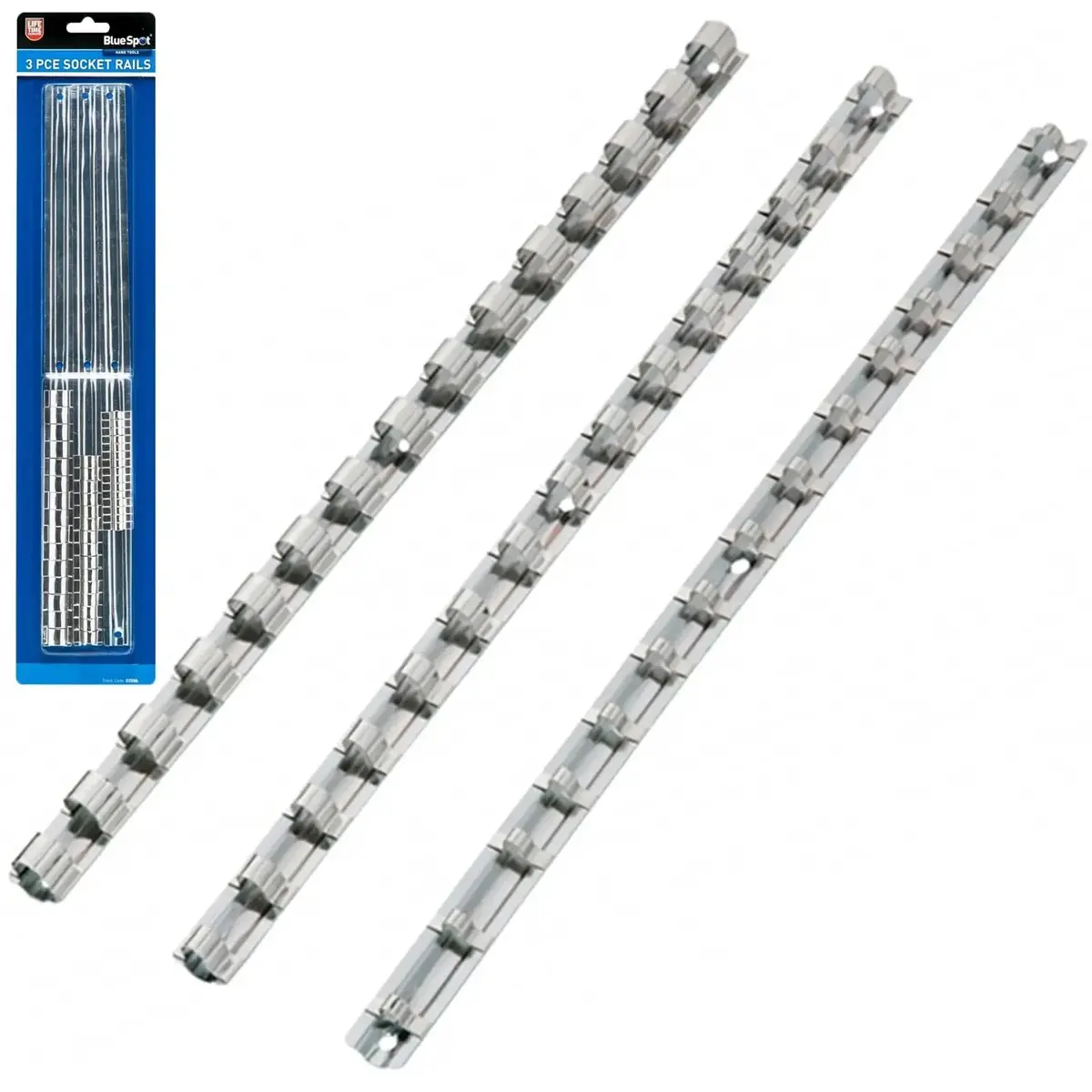 Bluespot Steel Socket Rails For 1/4" 3/8" 1/2" Drive Sockets 3 Piece 1