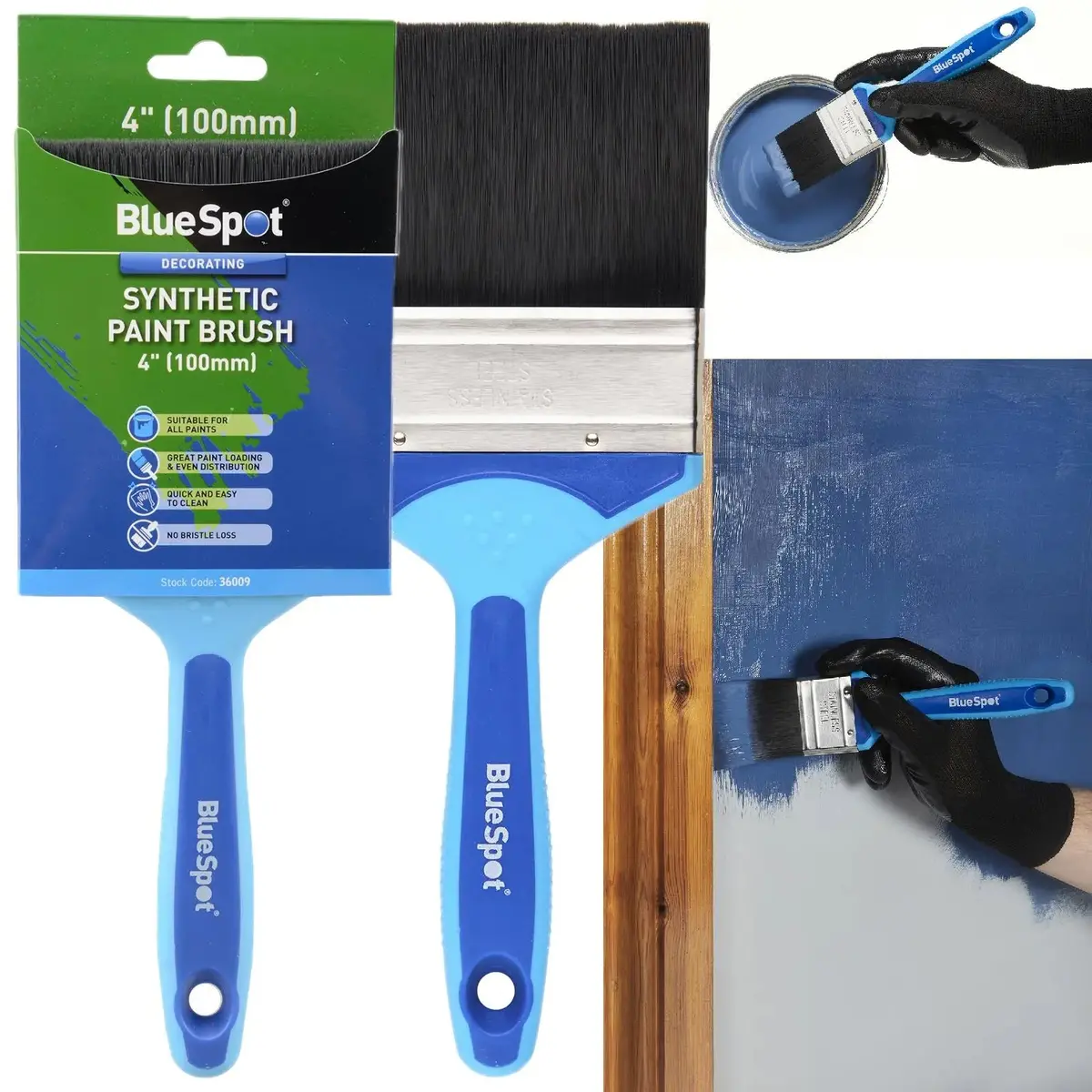 Bluespot Synthetic Paint Brush With Soft Grip Handle 100Mm (4") 1