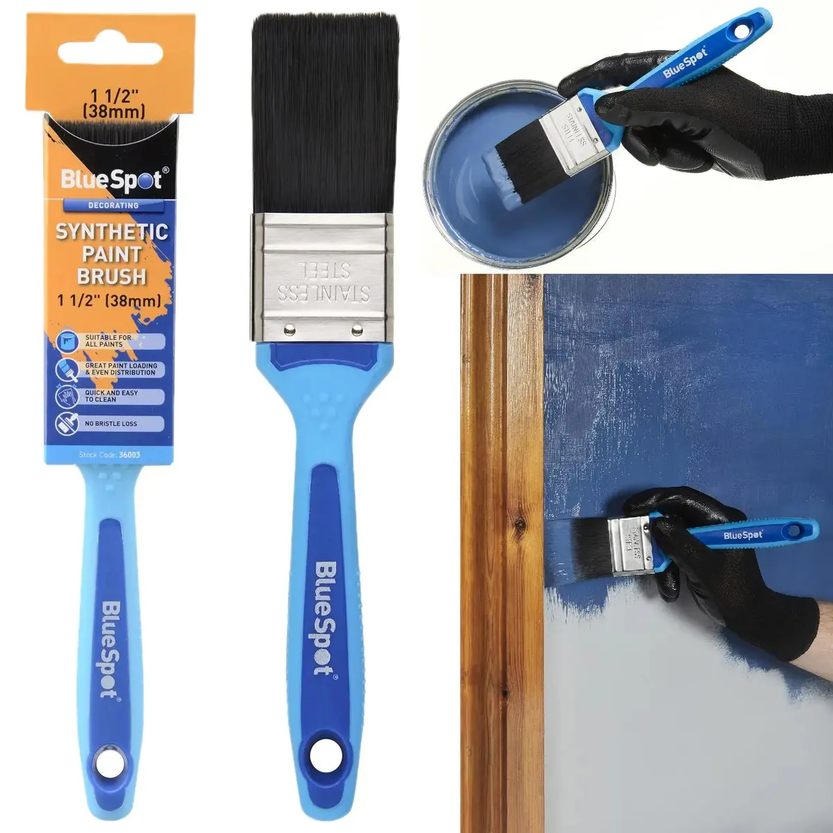 Bluespot Synthetic Paint Brush With Soft Grip Handle 38Mm (1 1/2") 1