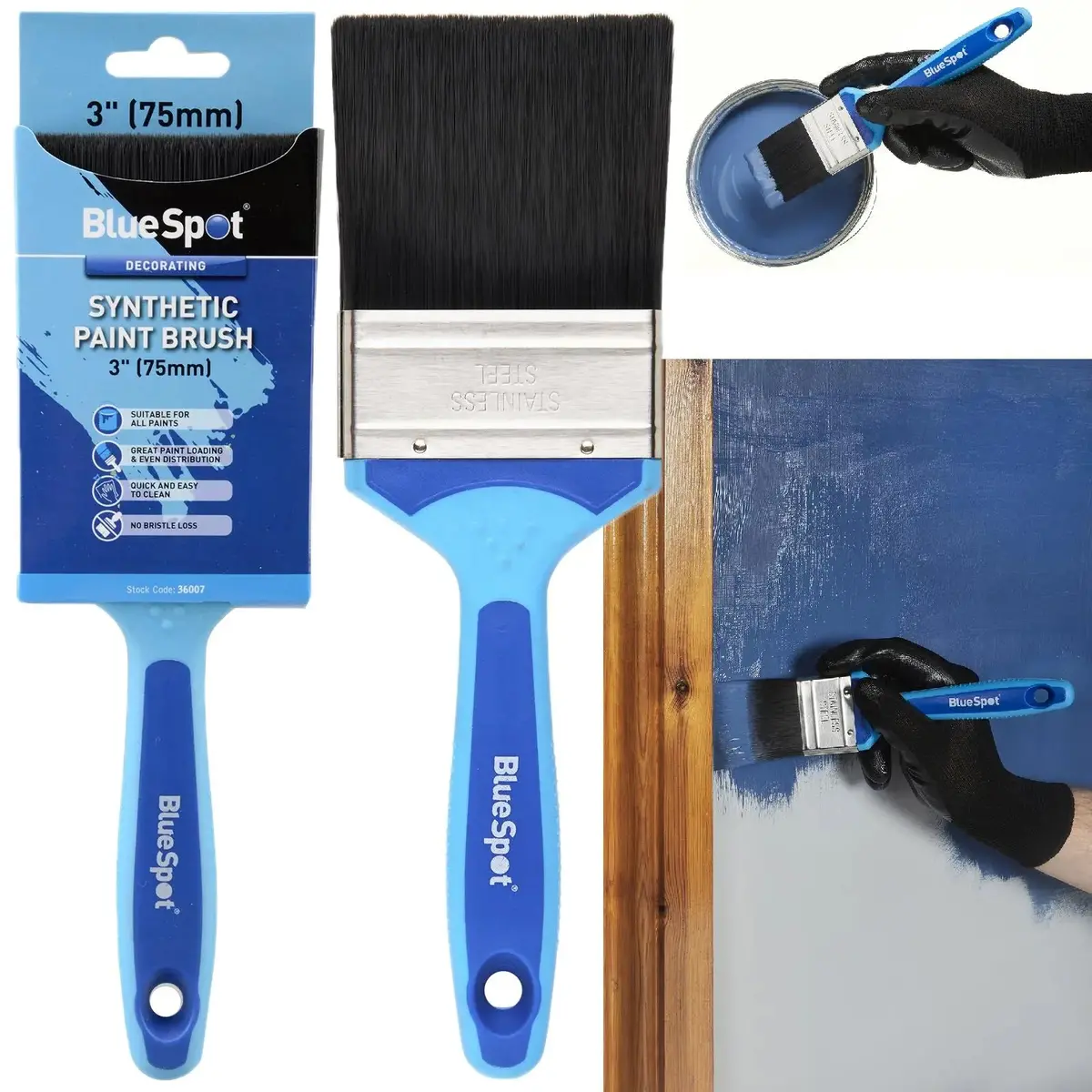 Bluespot Synthetic Paint Brush With Soft Grip Handle 75Mm (3") 1