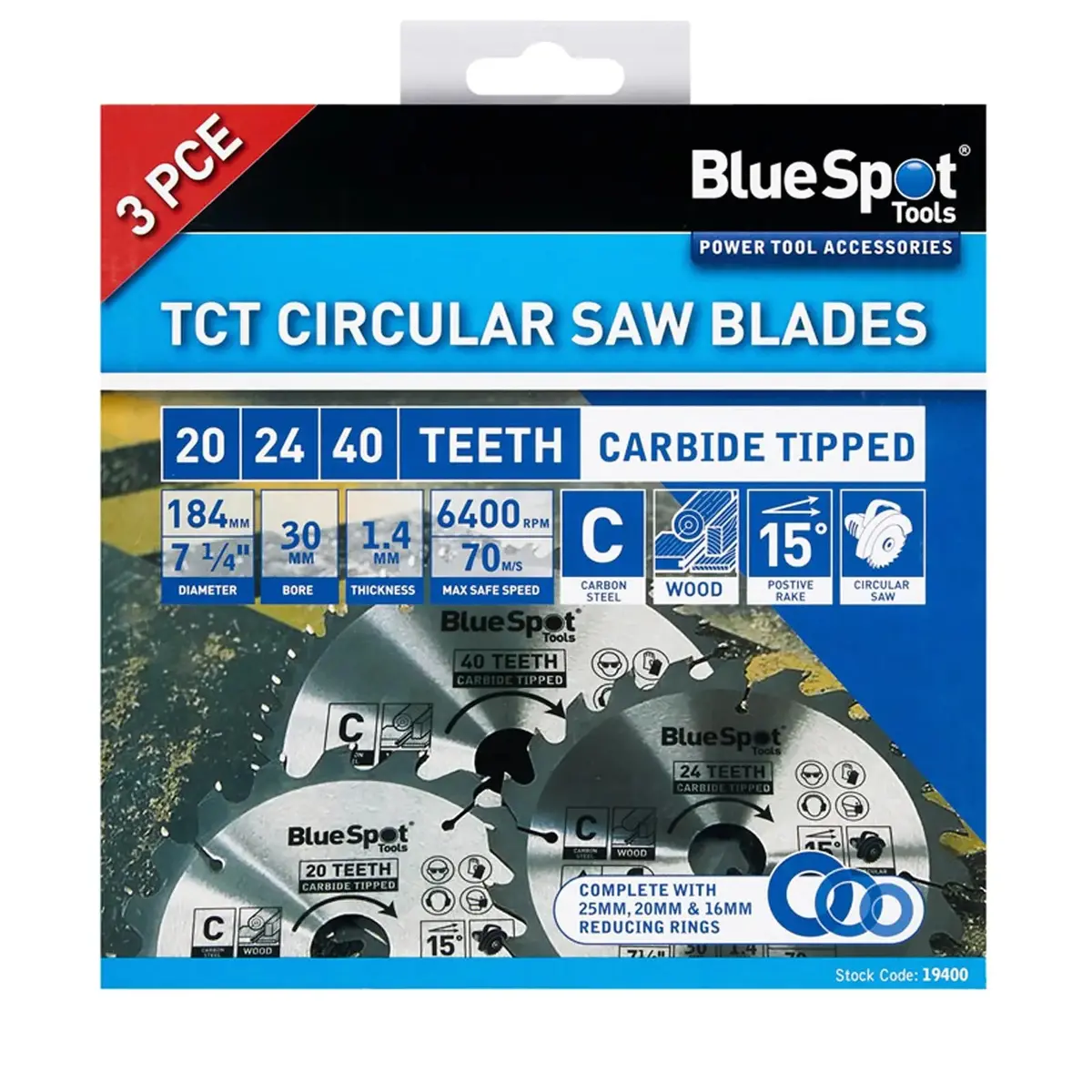 Bluespot Tct Circular Saw Blades 20 24 40 Teeth 184Mm X 30Mm 3 Piece 1