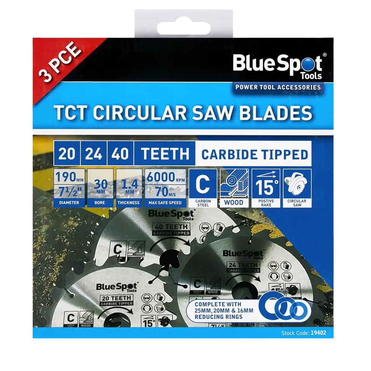 Bluespot Tct Circular Saw Blades 20 24 40 Teeth 190Mm X 30Mm 3 Piece 1