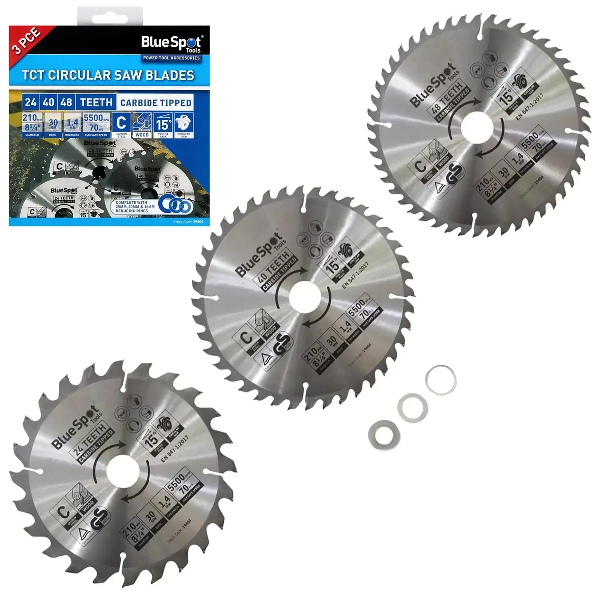 Bluespot Tct Circular Saw Blades 24 40 48 Teeth 210Mm X 30Mm 3 Piece 1