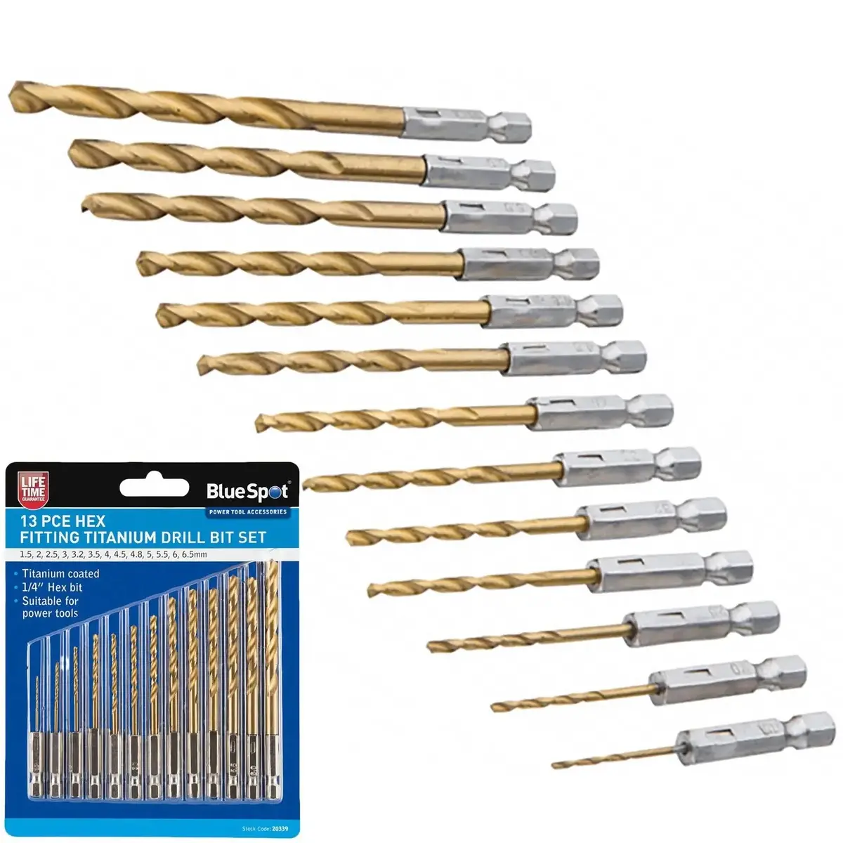 Bluespot Titanium Drill Bit Set 13 Piece  1.5-6.5Mm Hex Shank 1