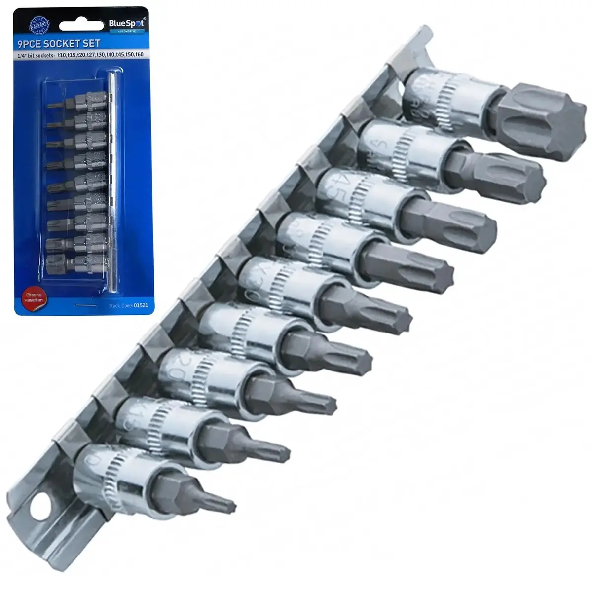 Bluespot Torx Bit Socket Set 1/4" Drive 9 Piece T10-T60 1