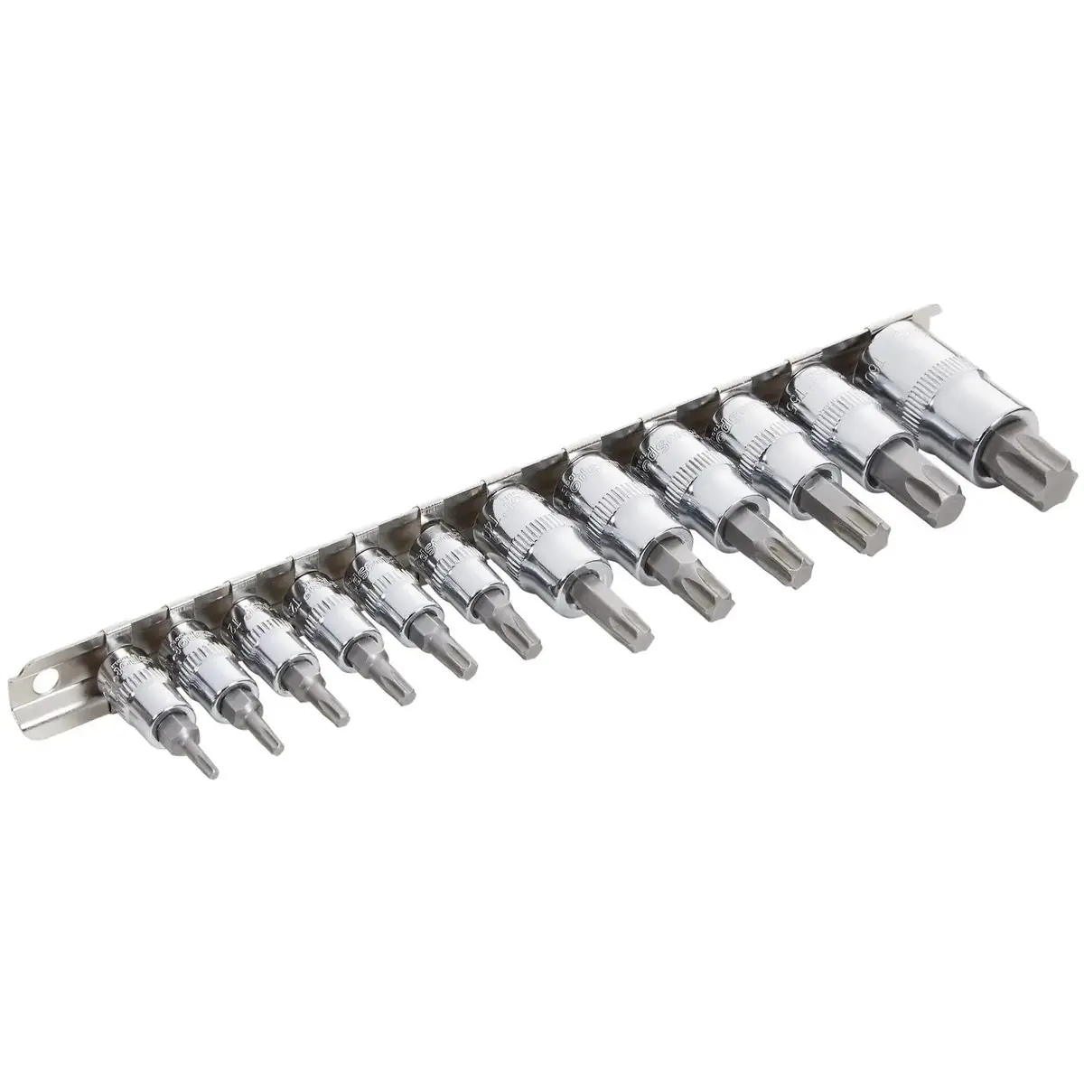 Bluespot Torx Bit Socket Set On Socket Rail 1/4" 3/8" 1/2" Drive T10-T60 12 Piece 1