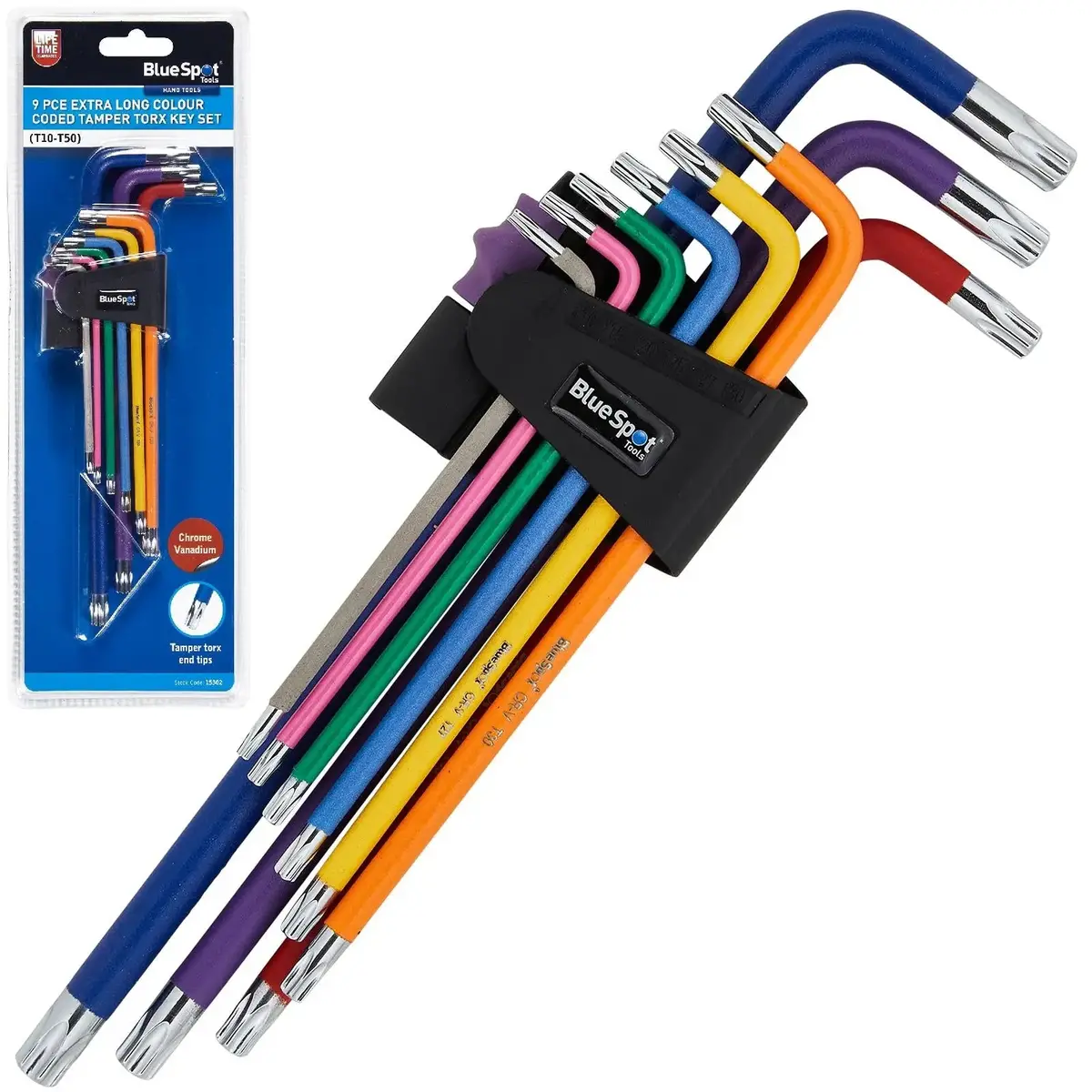 Bluespot Torx Key Set Extra Long Colour Coded Tamperproof T10-T50 9 Piece 1