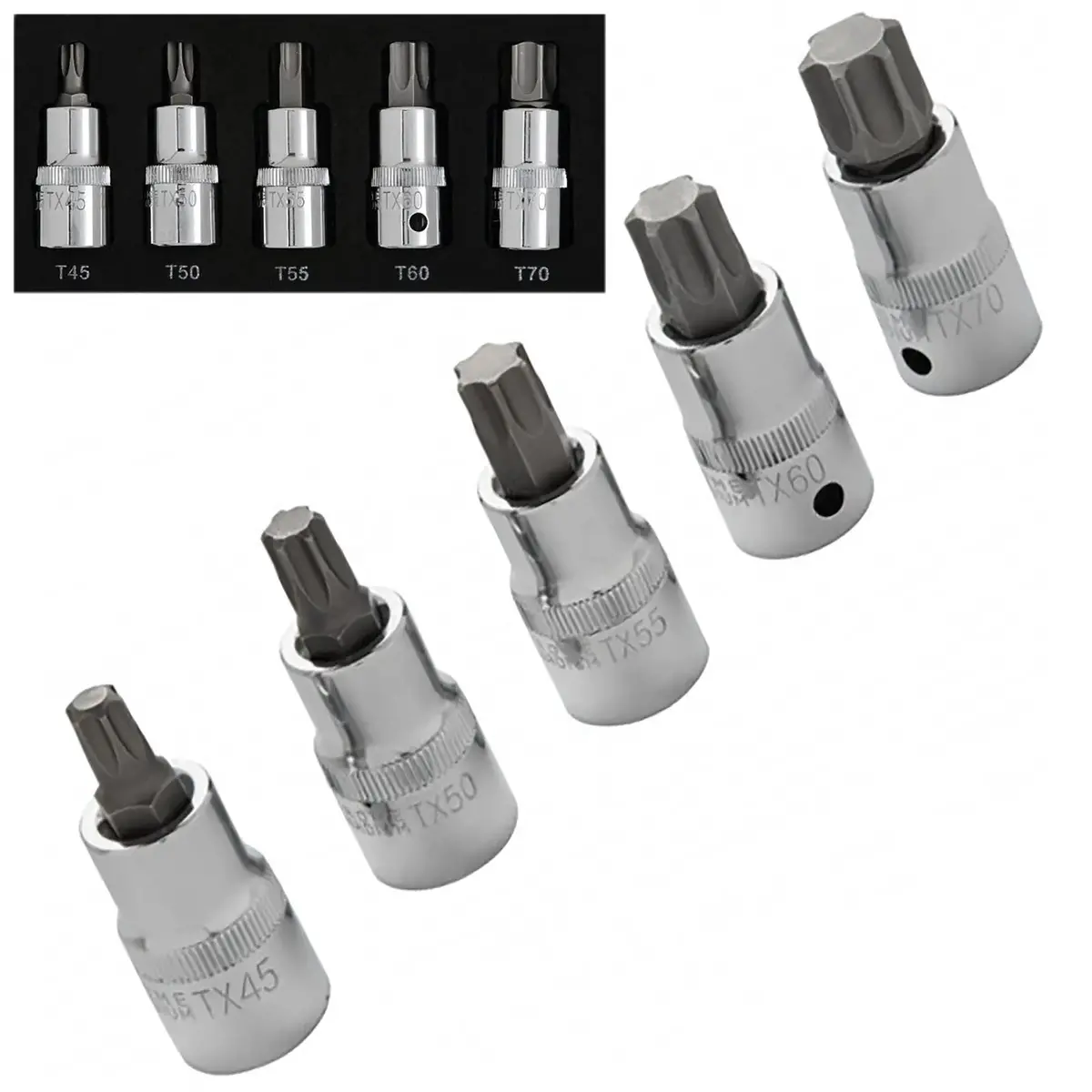 Bluespot Torx Socket Bit Set In Eva Foam 5 Piece 1/2" Drive T45-T70 1