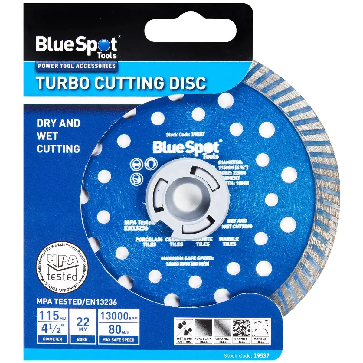 Bluespot Turbo Cutting Disc 115Mm 10Mm Segment Depth Wet And Dry 1