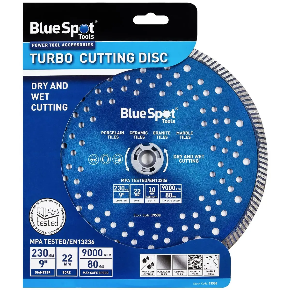 Bluespot Turbo Cutting Disc 230Mm 10Mm Segment Depth Wet And Dry 1