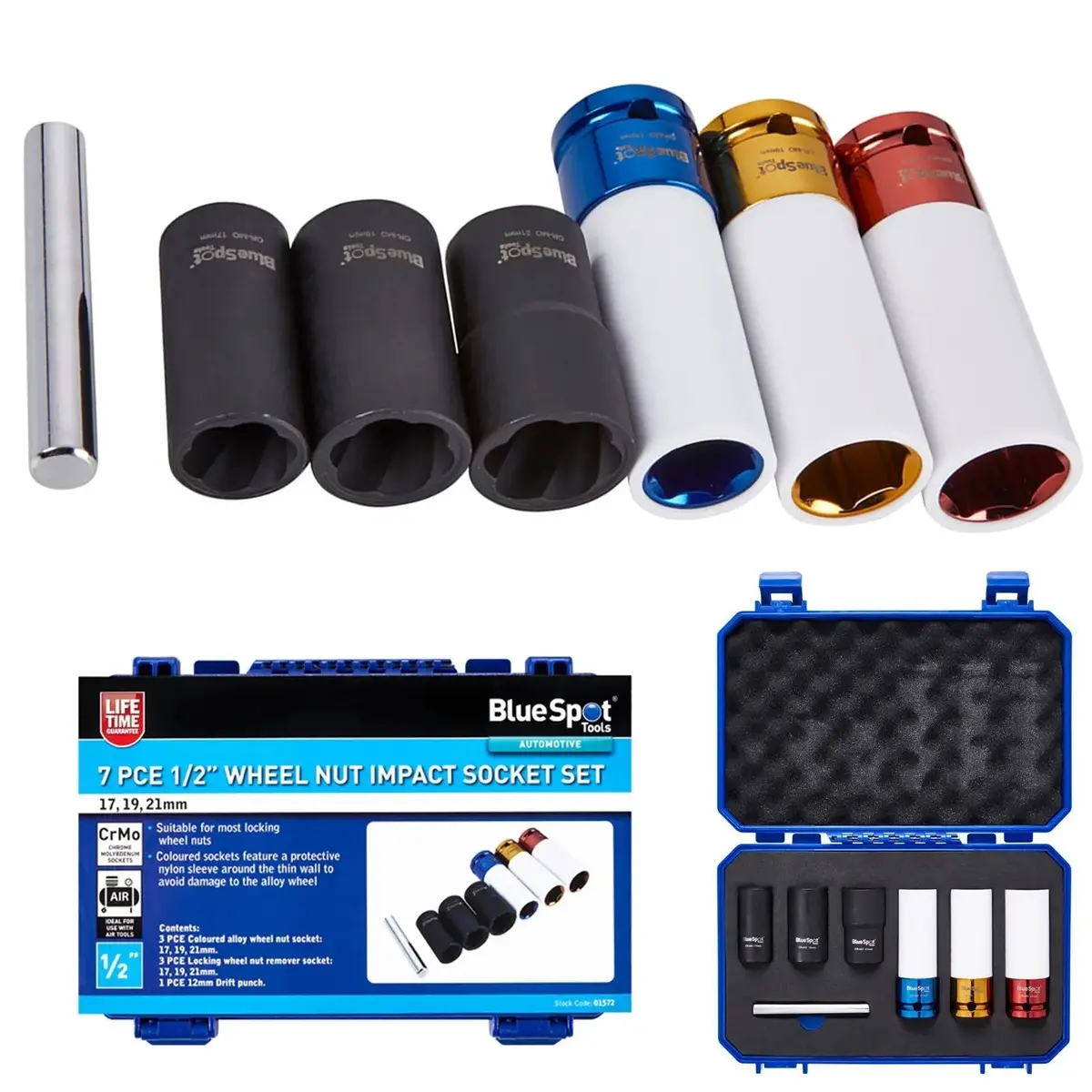 Bluespot Wheel Nut Impact Socket Set 7 Piece 1/2" 17 19 21 Mm 1