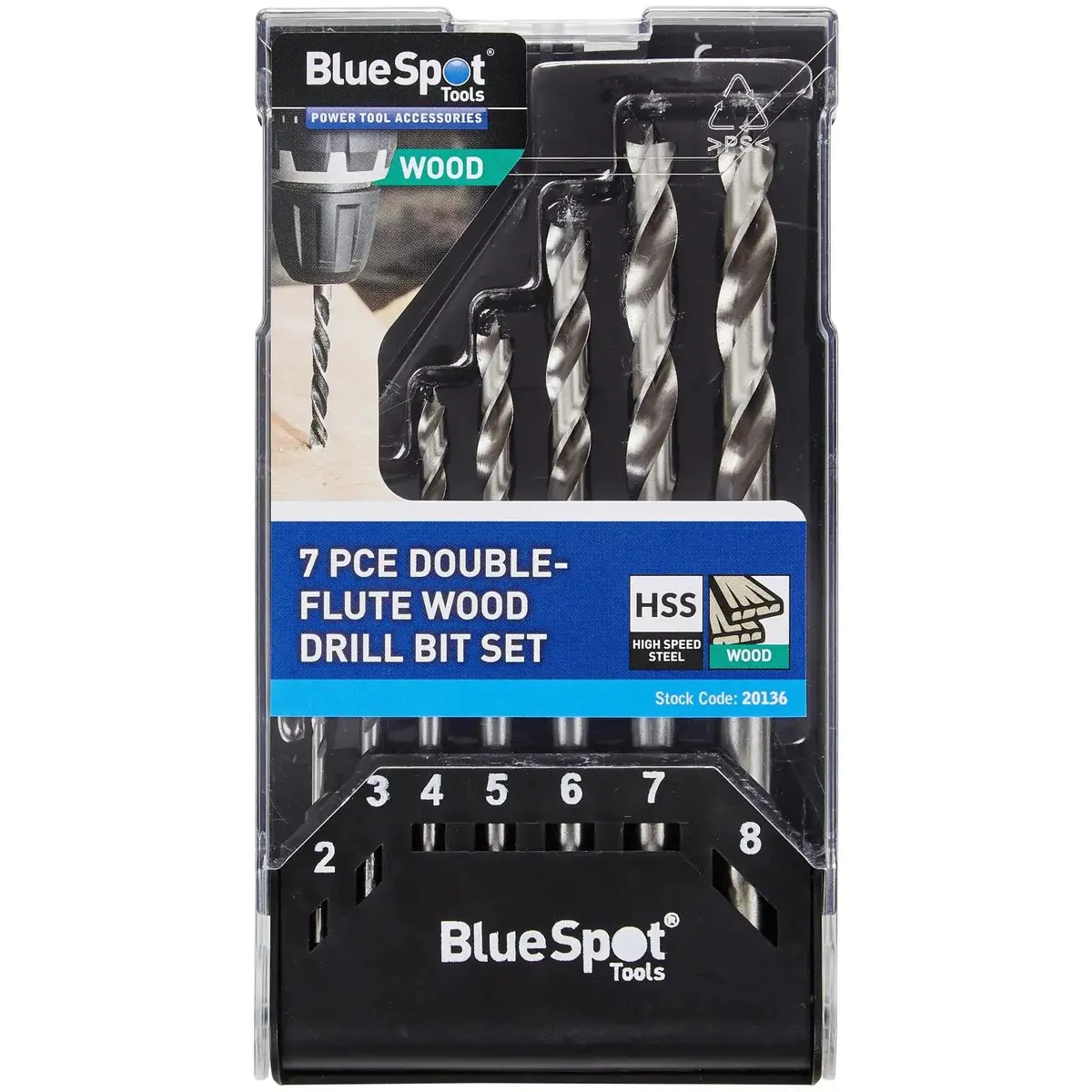 Bluespot Wood Drill Bit Set Double Flute 2-8Mm 7 Piece 1
