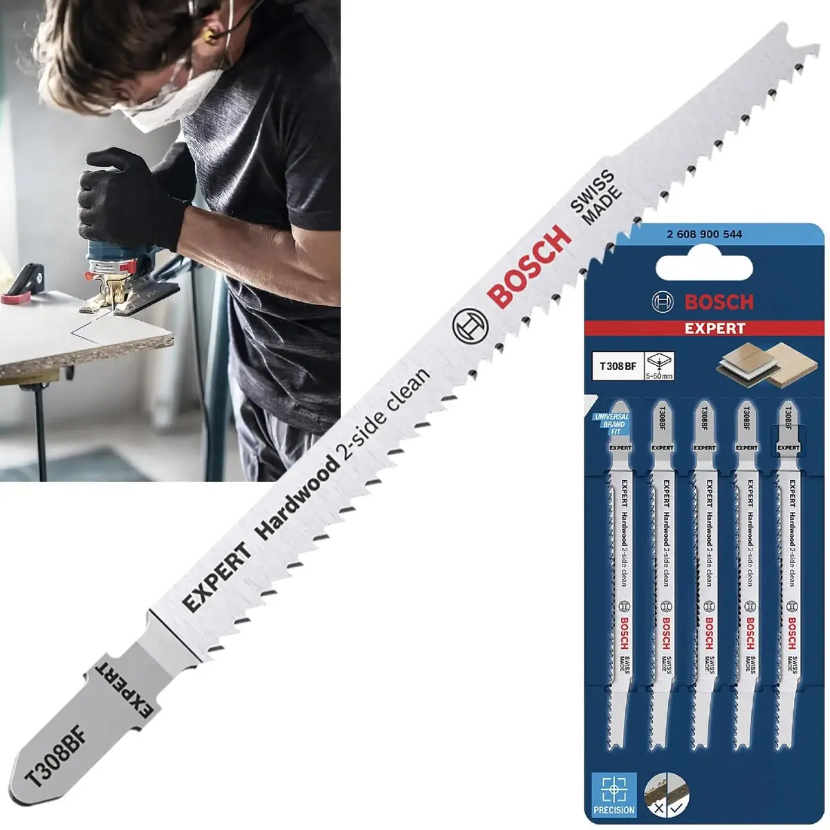 Bosch Expert Jigsaw Blades 5 Piece T308bf Hardwood 2 Side Clean 117Mm 1