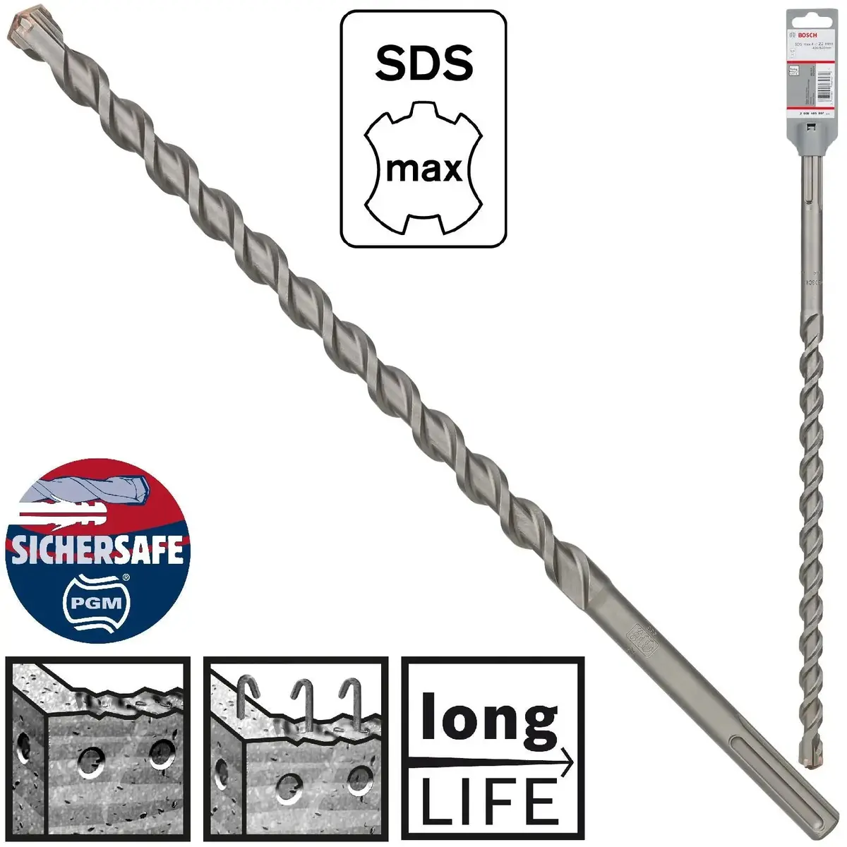 Bosch Hammer Drill Bit Sds Max 4 Cutter Head Concrete Masonry 22 X 520Mm (Wl:400Mm) 1