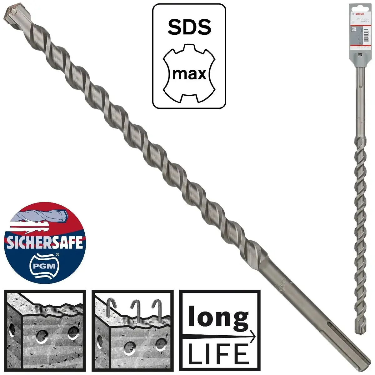 Bosch Hammer Drill Bit Sds Max 4 Cutter Head Concrete Masonry 25 X 520Mm (Wl:400Mm) 1