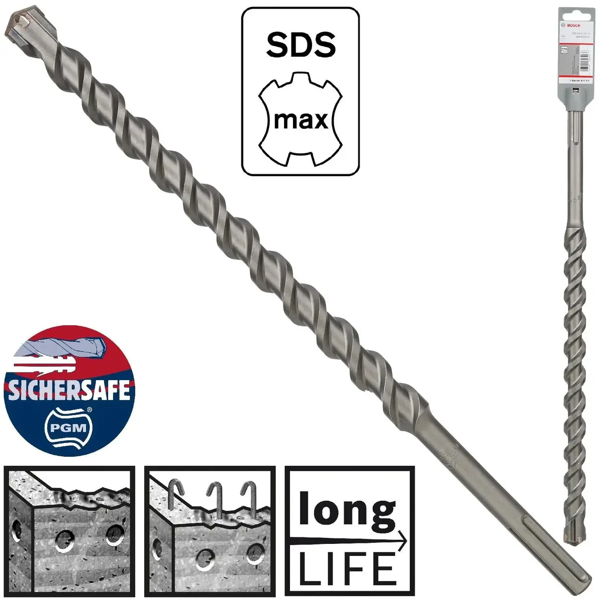 Bosch Hammer Drill Bit Sds Max 4 Cutter Head Concrete Masonry 28 X 520Mm (Wl:400Mm) 1