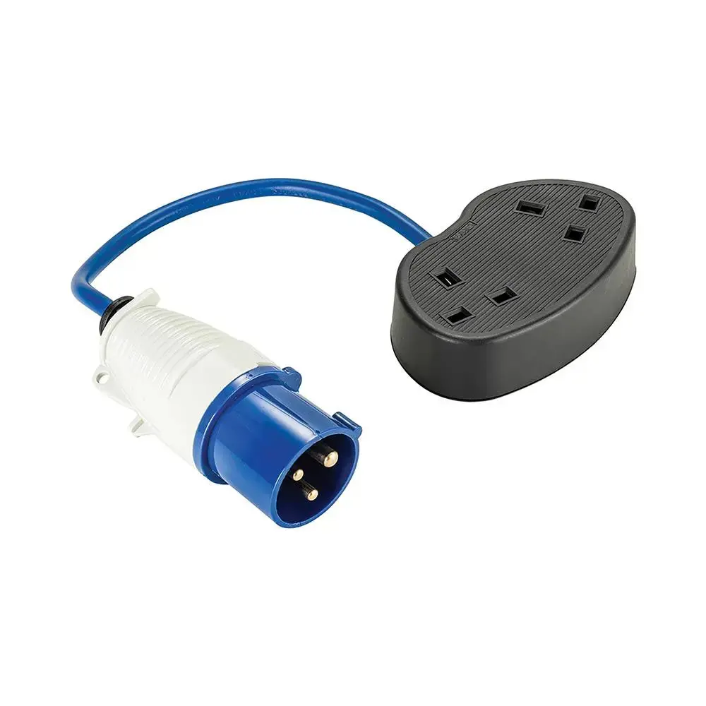 Defender 230V Fly Lead Converter 16A Plug To 2 Gang 13A Socket Caravan Generator 1