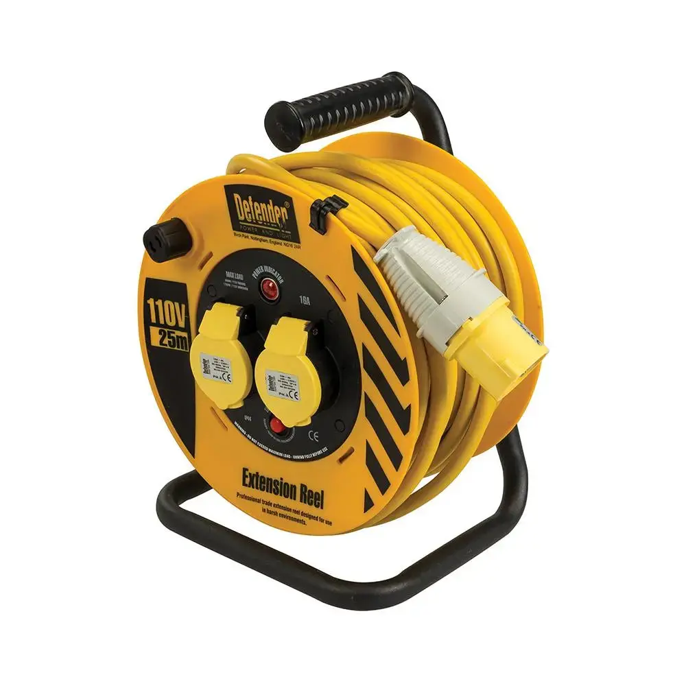 Defender Heavy Duty Industrial Cable Reel 25M 110V E86455 1
