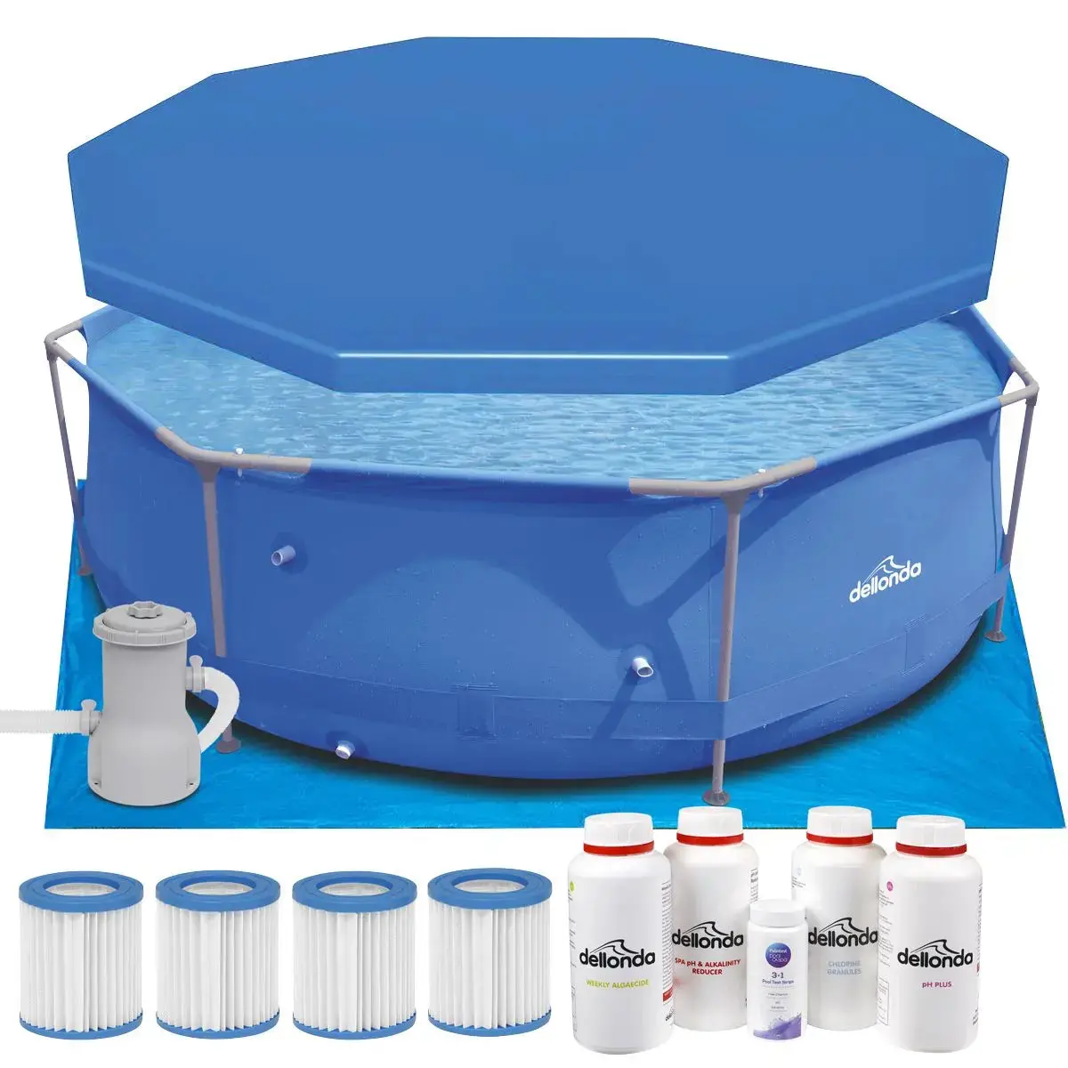 Dellonda 10Ft Steel Frame Swimming Pool Round With Accessories, Blue 1