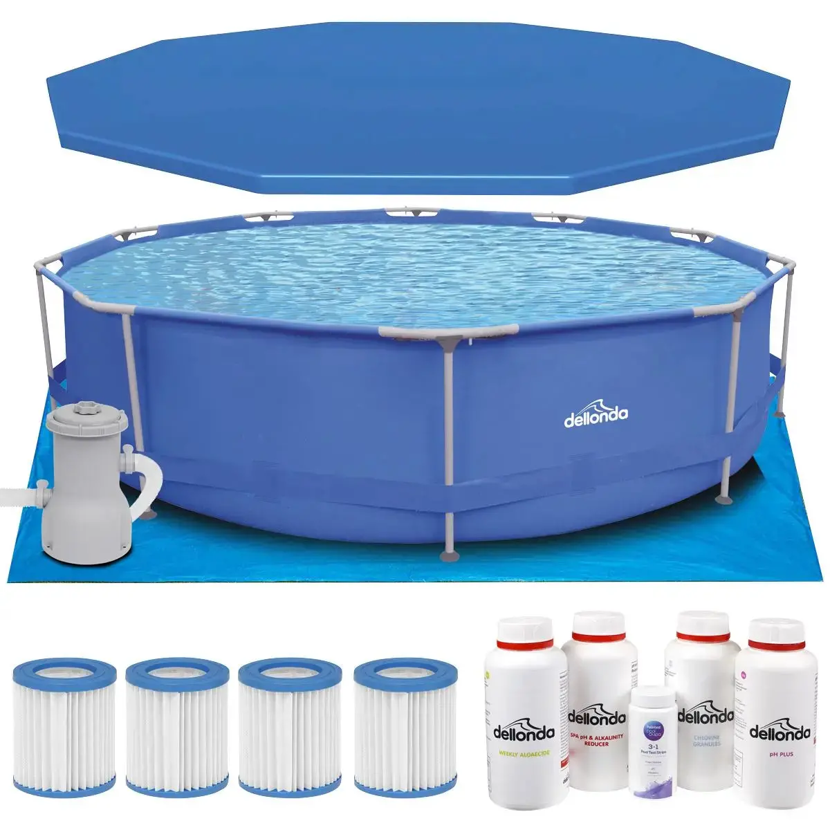Dellonda 12Ft Steel Frame Swimming Pool Round With Accessories, Blue 1