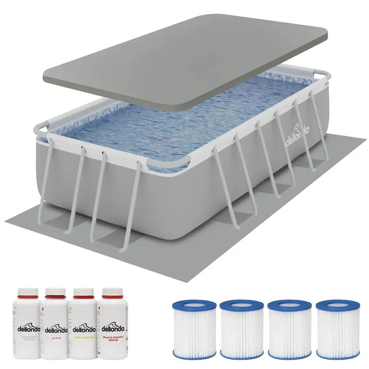Dellonda 13Ft Deluxe Steel Frame Swimming Pool Rectangular With Accessories 1
