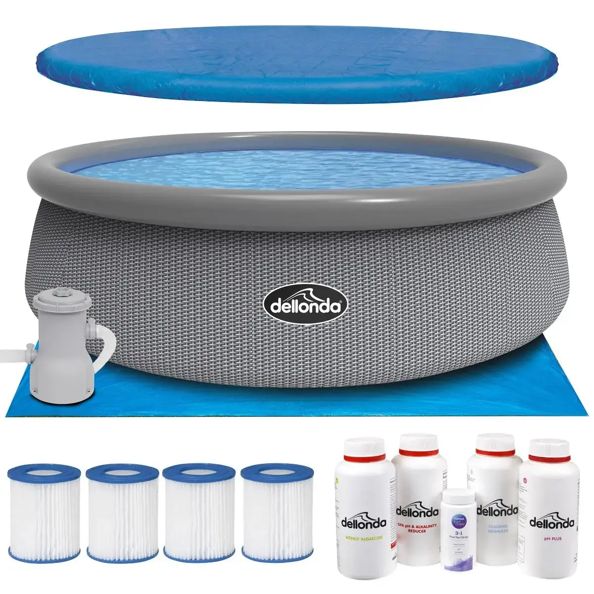 Dellonda 15Ft Inflatable Swimming Pool Round With Acessories - Grey Rattan 1