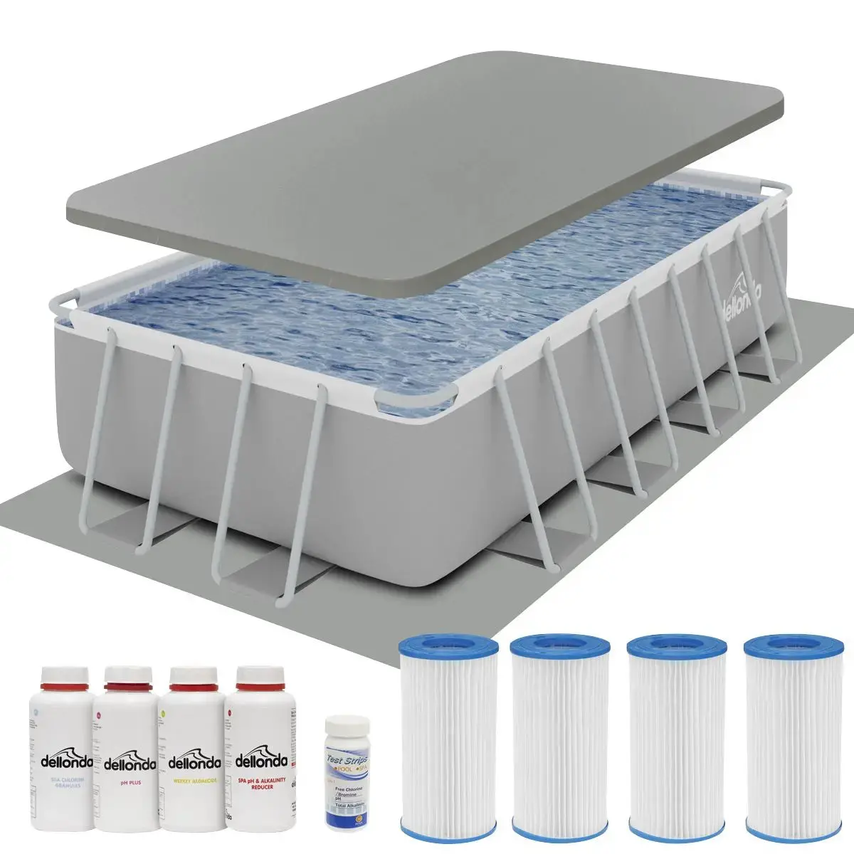 Dellonda 18Ft Deluxe Steel Frame Swimming Pool, Rectangular With Accessories 1