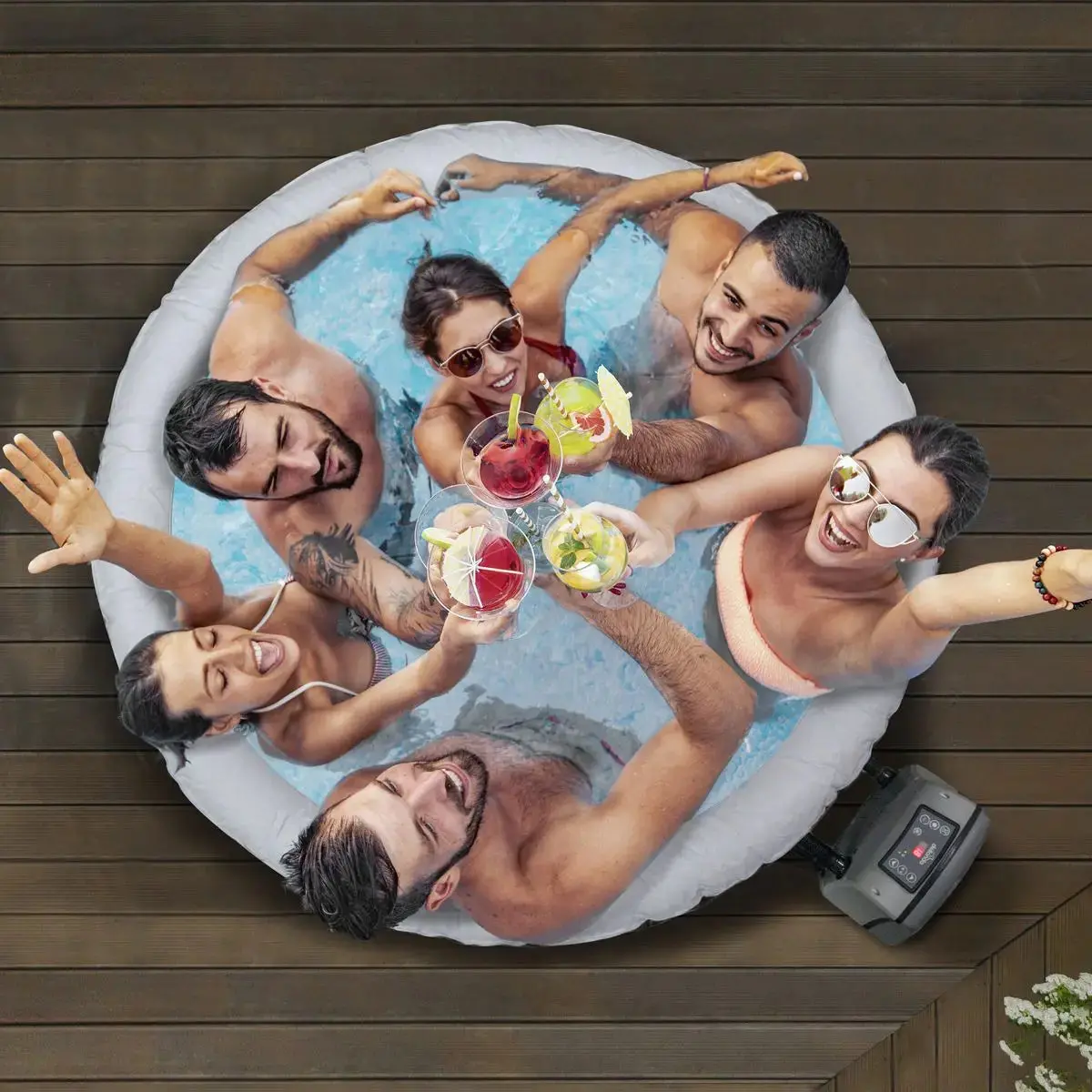 Dellonda 2-4 Person Inflatable Hot Tub Spa With Smart Pump - Wood Effect 1