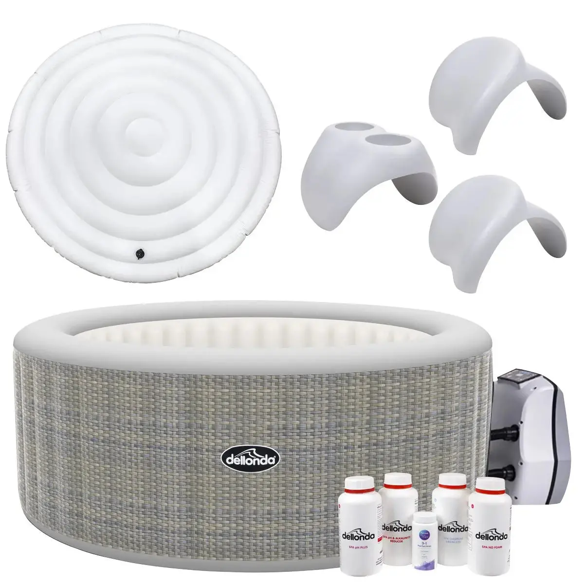 Dellonda 2-4 Person Inflatable Hot Tub/Spa With Smart Pump & Starter Kit - Rattan Effect 1
