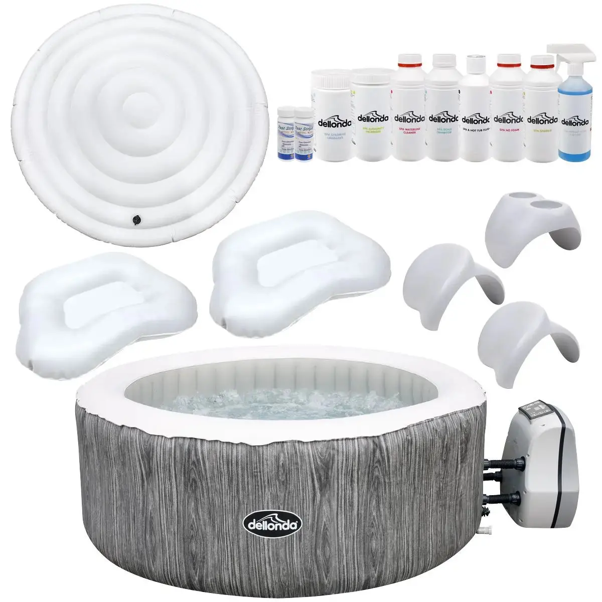 Dellonda 2-4 Person Inflatable Hot Tub Spa With Smart Pump And Master Accessory Kit - Wood Effect 1