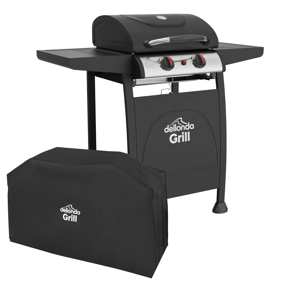Dellonda 2 Burner Gas Bbq Grill With Piezo Ignition, Built-In Thermometer & Cover, Black/Stainless Steel 1