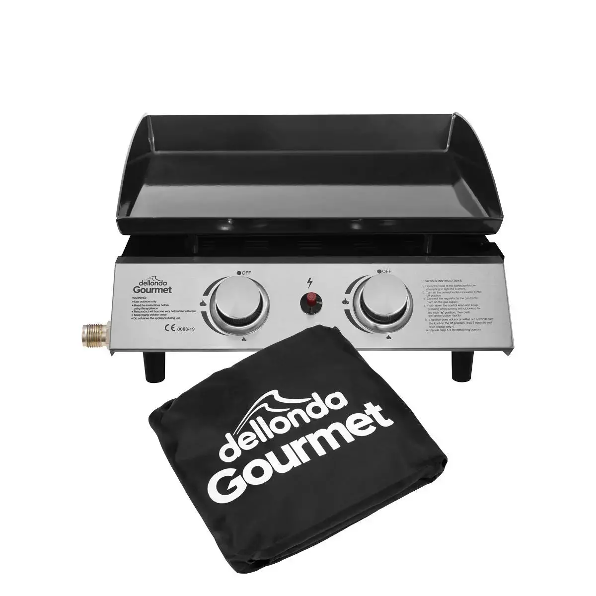 Dellonda 2 Burner Portable Gas Plancha 5Kw Bbq Griddle, Includes Pvc Cover, Stainless Steel 1