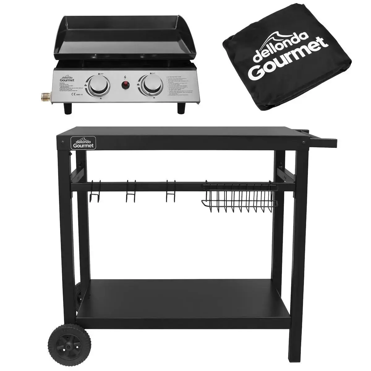 Dellonda 2 Burner Portable Gas Plancha 5Kw Bbq Griddle, Stainless Steel, Supplied With Water Resistant Cover & Trolley 1