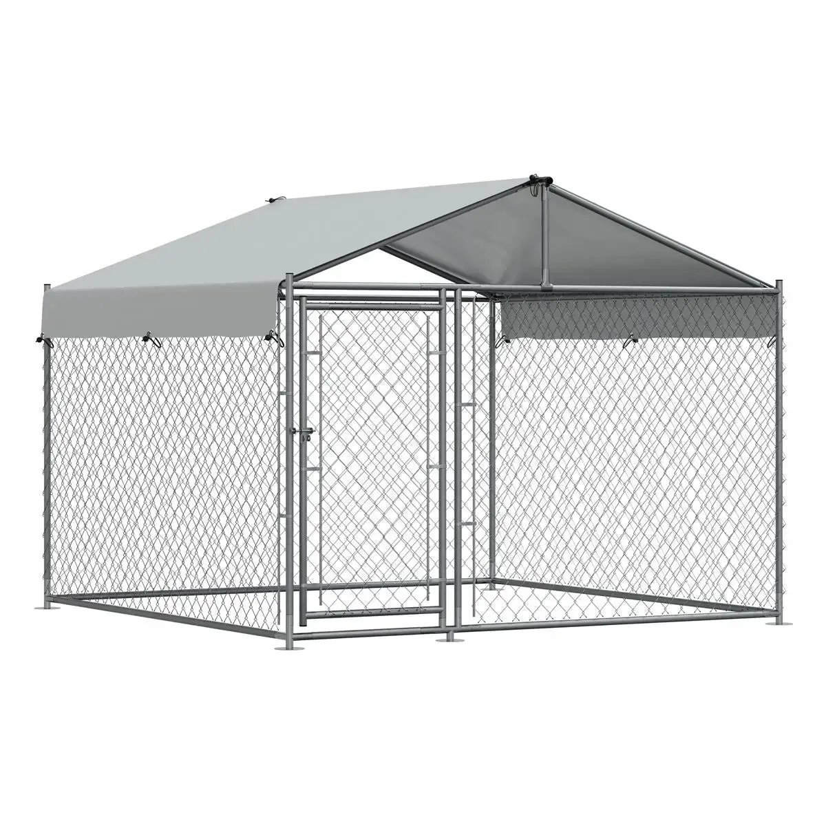 Dellonda 2 X2 X 1.5M Dog Kennel, Galvanised Steel, Roof Cover, Chain Link Fencing 1